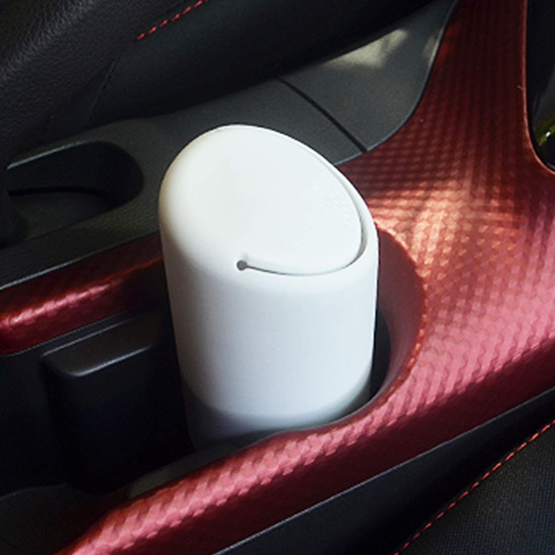 3R Universal Portable Car Trash Can - Mini Auto Rubber Waste Bin for Vehicle Storage (Black/White) - Perfect for Road Trips, Commuting & Keeping Your Car Clean