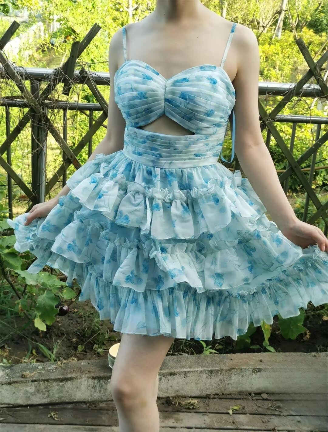 Stylefun 2025 Floral A-Line Short Prom Dress for Teens - Spaghetti Straps Tiered Tulle Homecoming Dress (CYM232) | Perfect for School Dances, Parties & Special Occasions