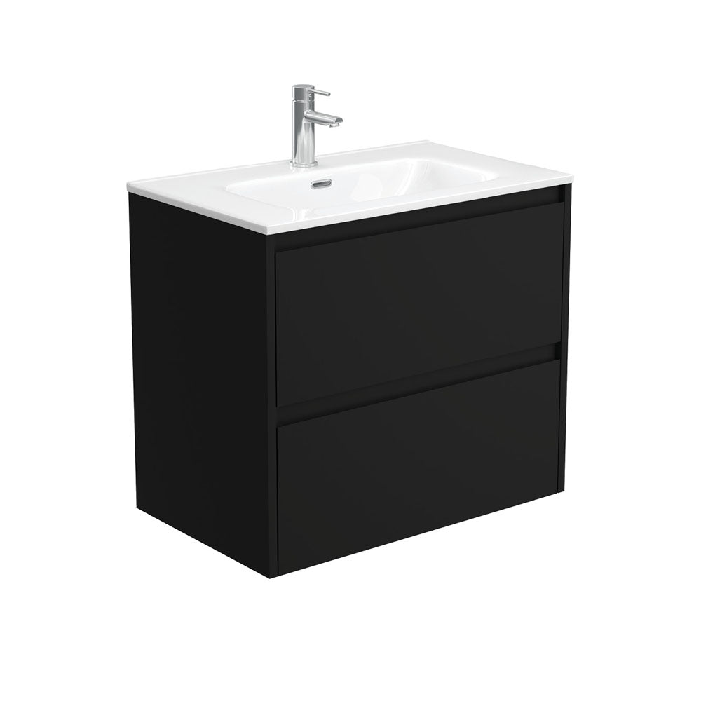 Fienza JOL75BB Joli 750mm Satin Black Wall Mounted Bathroom Vanity with Single Faucet Hole - Modern Space-Saving Design for Small Bathrooms & Powder Rooms