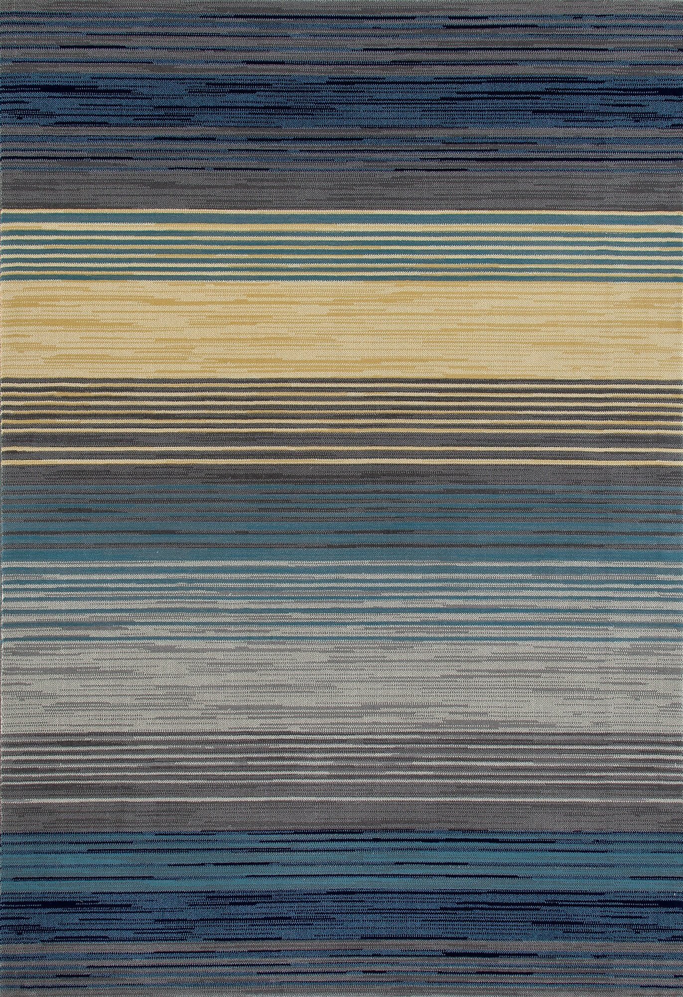Bastille Collection Heathered Stripe Border Woven Area Rug 5x8 Feet - Blue, Yellow & Gray Modern Design - Perfect for Living Room, Bedroom or Office Decor