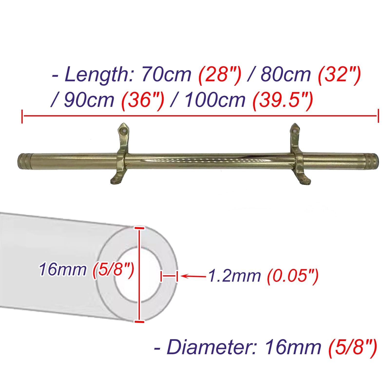 Premium Brass Stair Carpet Rods for Wooden Steps - Heavy Duty Safety Tubular Bar for Carpeted Stairs - Adjustable Stair Rods Set (70/80/90/100 cm) - Classic Home Decor for Stair Runners - Ideal for Living Room, Hallway & Staircase Safety (36 Inch, 1 Piece)