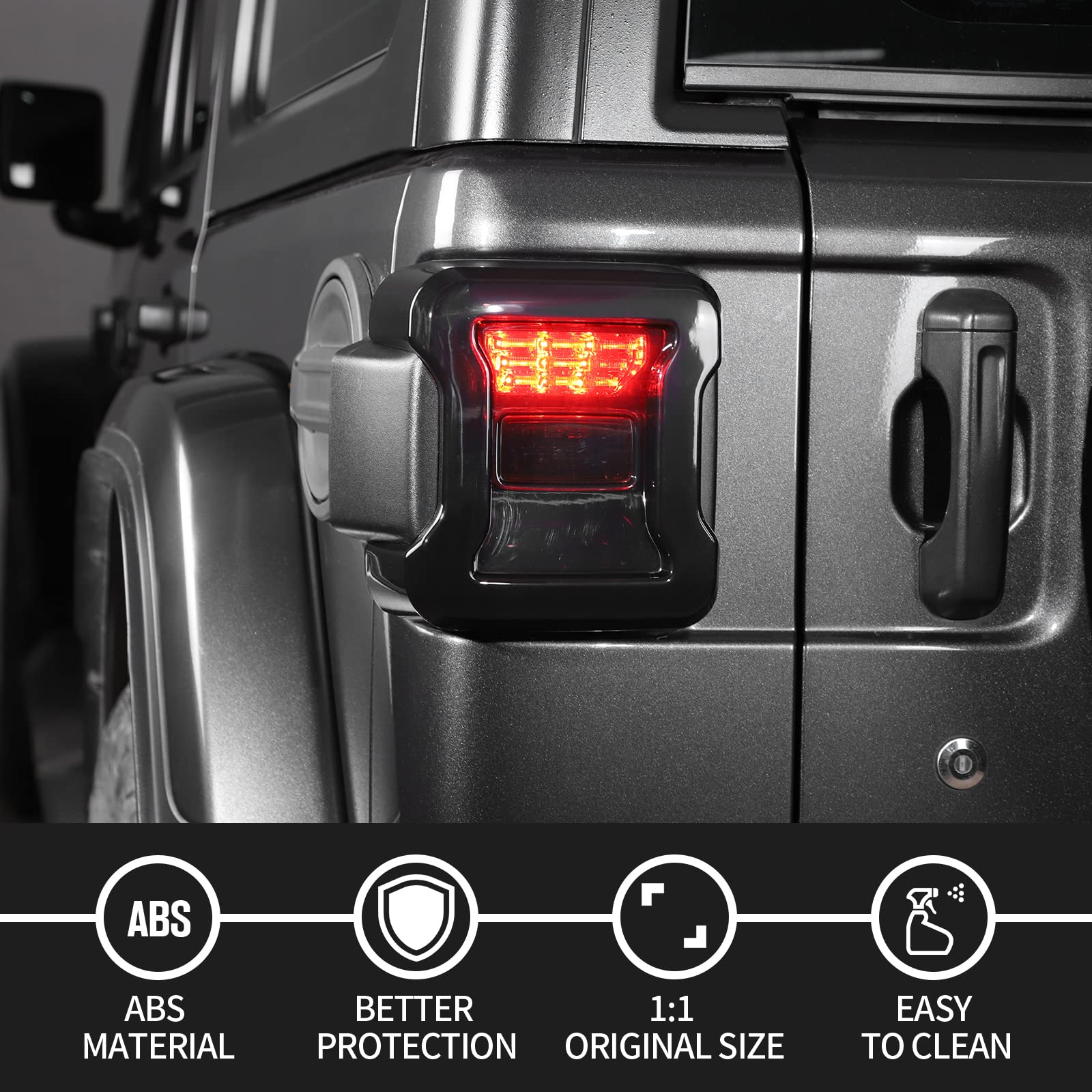 JeCar Smoked LED Tail Light Covers for Jeep Wrangler JL & JLU (2018-2023) - Black Rear Light Guards & Exterior Accessories | Enhanced Style & Protection for Off-Road Adventures & Night Driving