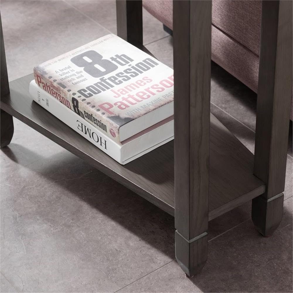 BOWERY HILL Wood Wedge Table with Shelf - Smoke Gray/Black Slate End Table for Living Room, Bedroom & Office - Modern Side Table with Storage Shelf for Small Spaces