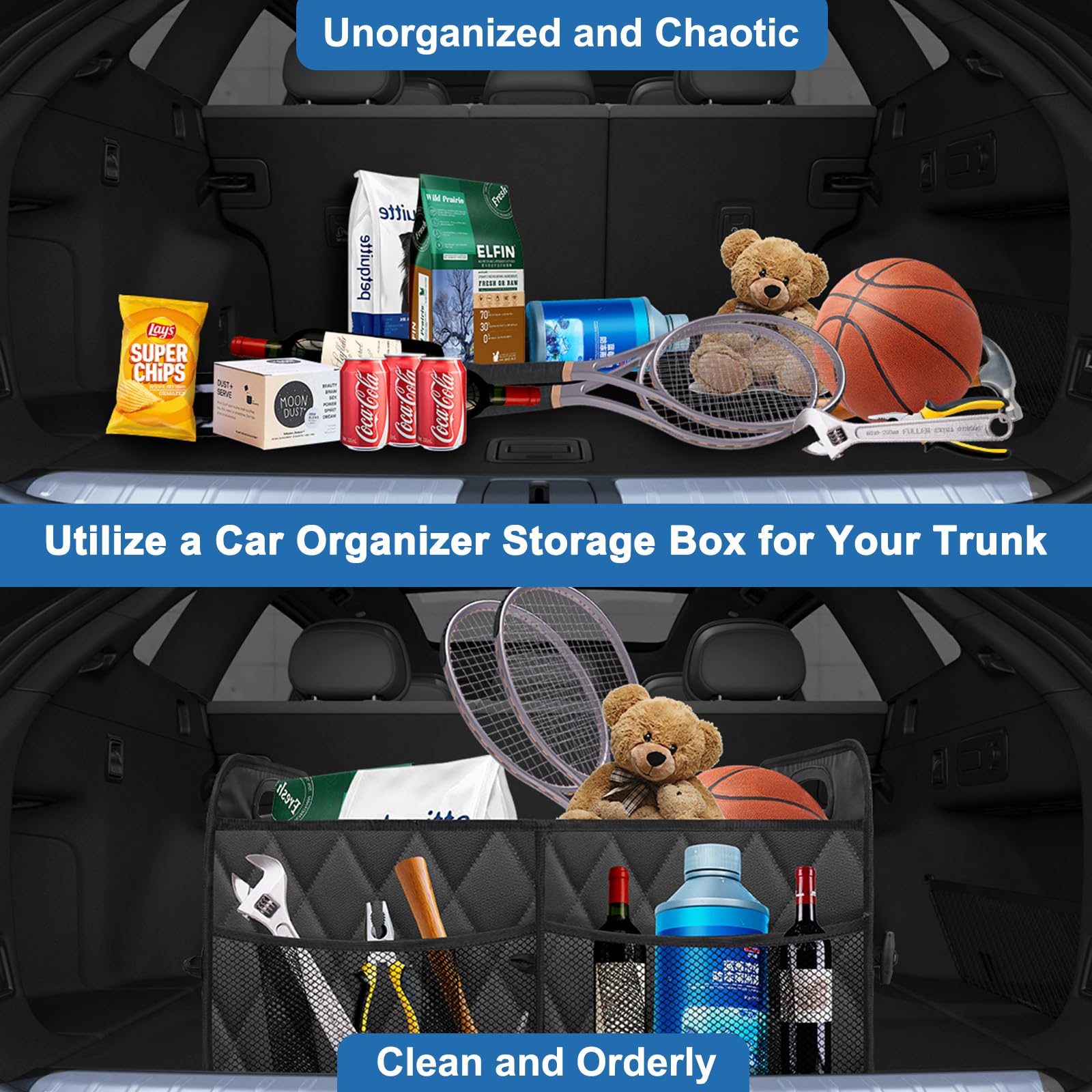 Collapsible Car Trunk Organizer - Portable SUV Storage Bag for Women & Men - Fits Any Car, SUV, Mini-Van - Black | Perfect for Road Trips, Grocery Shopping & Travel Accessories