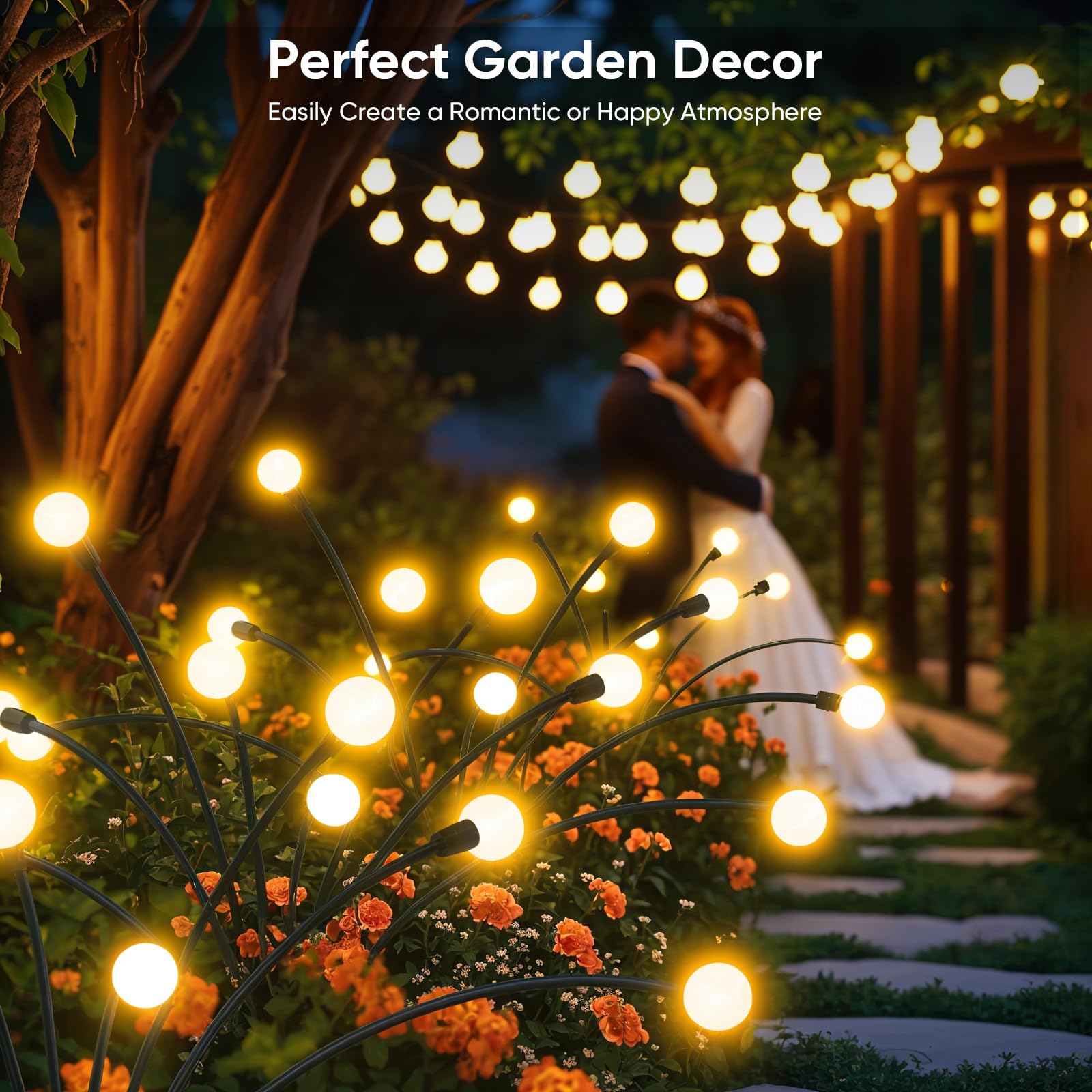 32 LED Solar Firefly Lights Outdoor - 4 Pack Waterproof Garden Pathway Lights for Yard, Patio & Landscape Decor - Solar Powered Swaying Lights for Wind Movement | Perfect for Backyard, Walkway & Evening Ambience