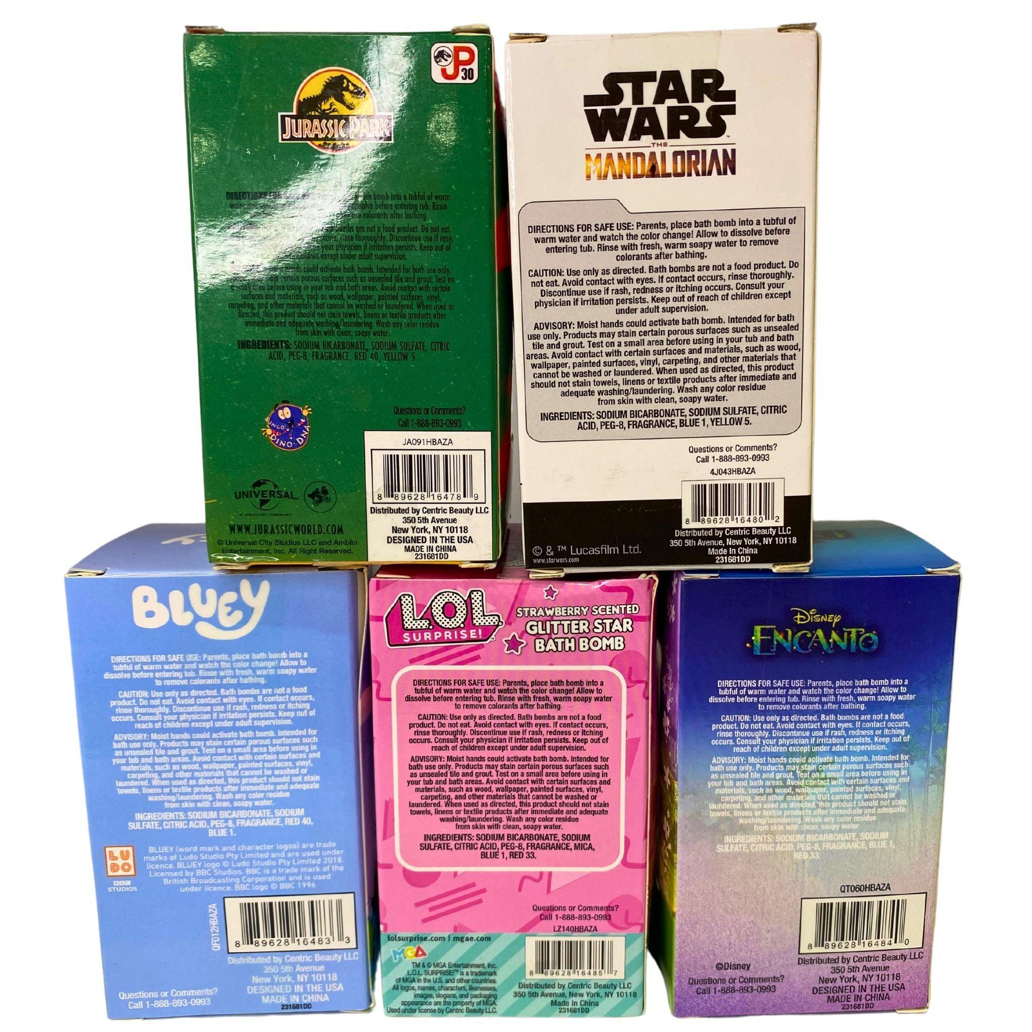 LOL Surprise, Bluey, Jurassic Park & Star Wars Scented Bath Bombs Set - 30 Pcs Gift Pack for Kids Birthday Party Favors & Relaxing Bath Time