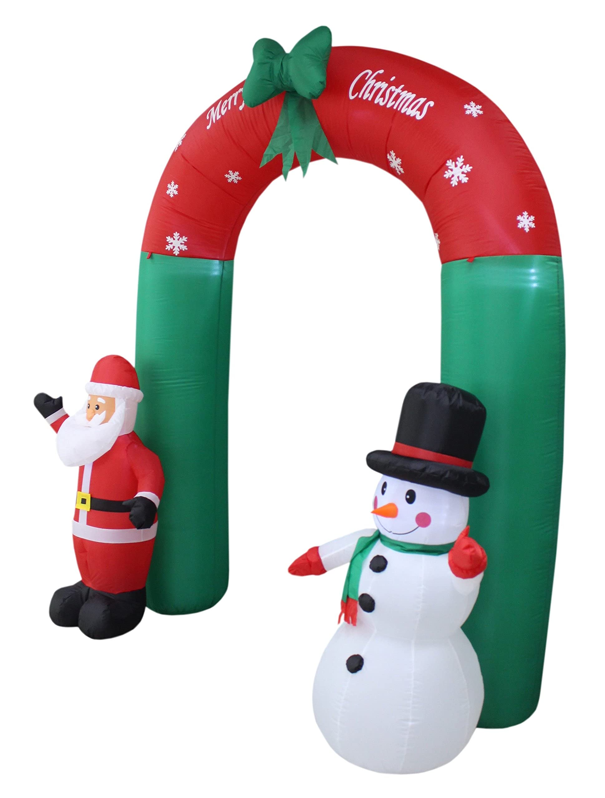 8ft Lighted Christmas Inflatable Santa Claus & Snowman Archway with Bow + 6ft Happy Birthday Cake with Candles - Holiday & Party Decor Bundle for Indoor/Outdoor Christmas Decorations, Birthday Celebrations, and Festive Events