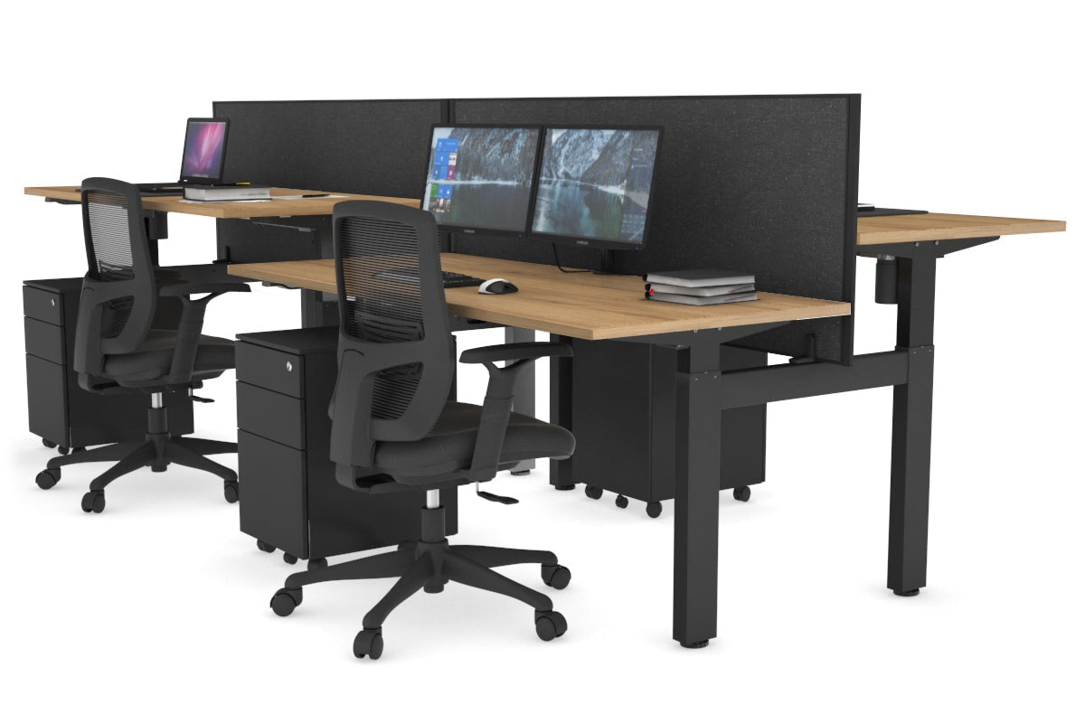Adjustable 4-Person H Bench Workstation - Black Frame [1200L x 700W] - Perfect for Office, Workshop & Collaborative Workspaces