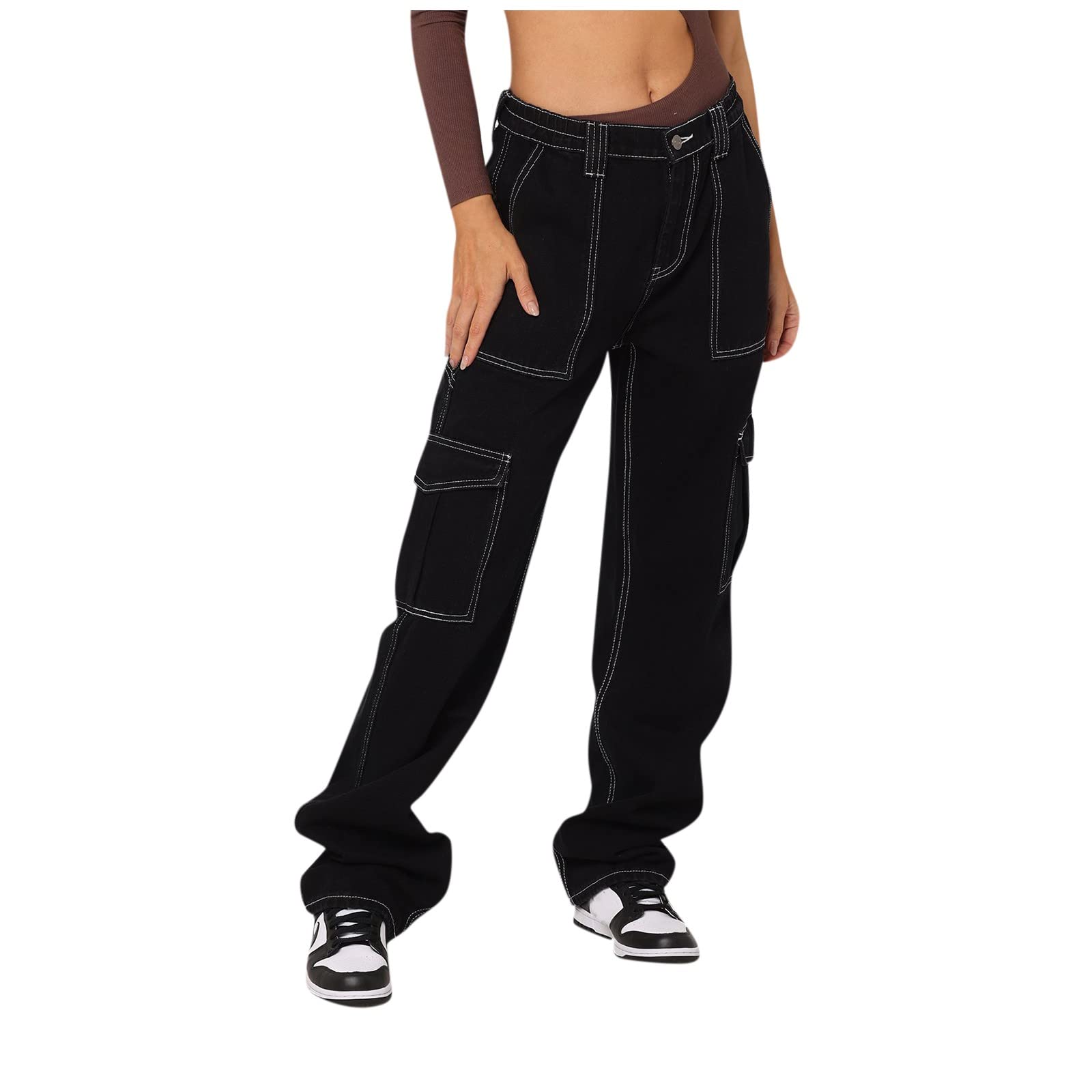 Women's Straight Loose Wide Leg Cargo Jeans with Multi-Pockets | Casual Bell Bottom Pants | S-XL | Perfect for Everyday Wear & Outdoor Activities
