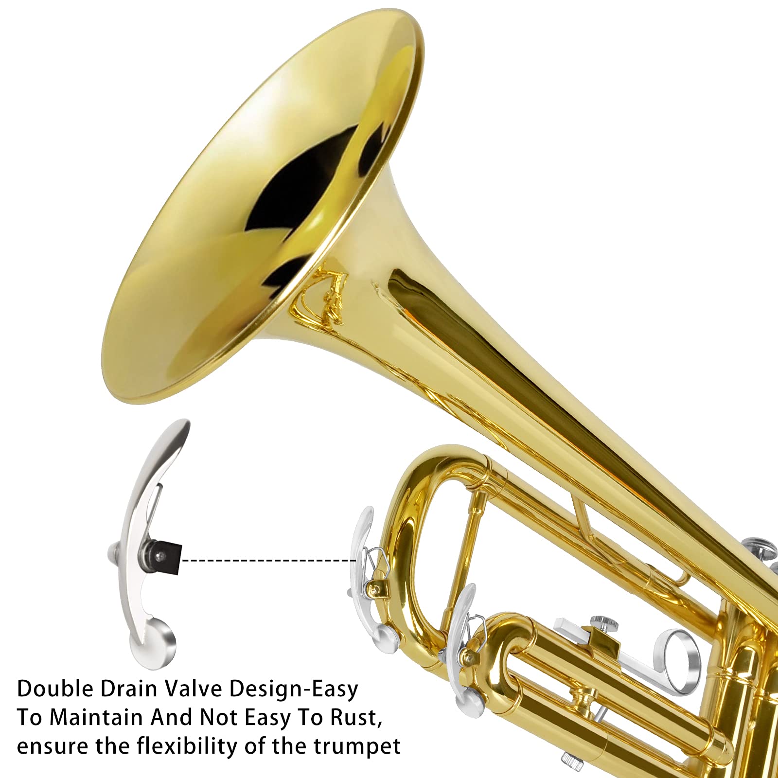 EASTROCK Bb Trumpet Gold - Professional Standard Brass Trumpet Set with 7C Mouthpiece, Carrying Case, Gloves & Cleaning Kit - Perfect for Beginners, Students & Band Performances