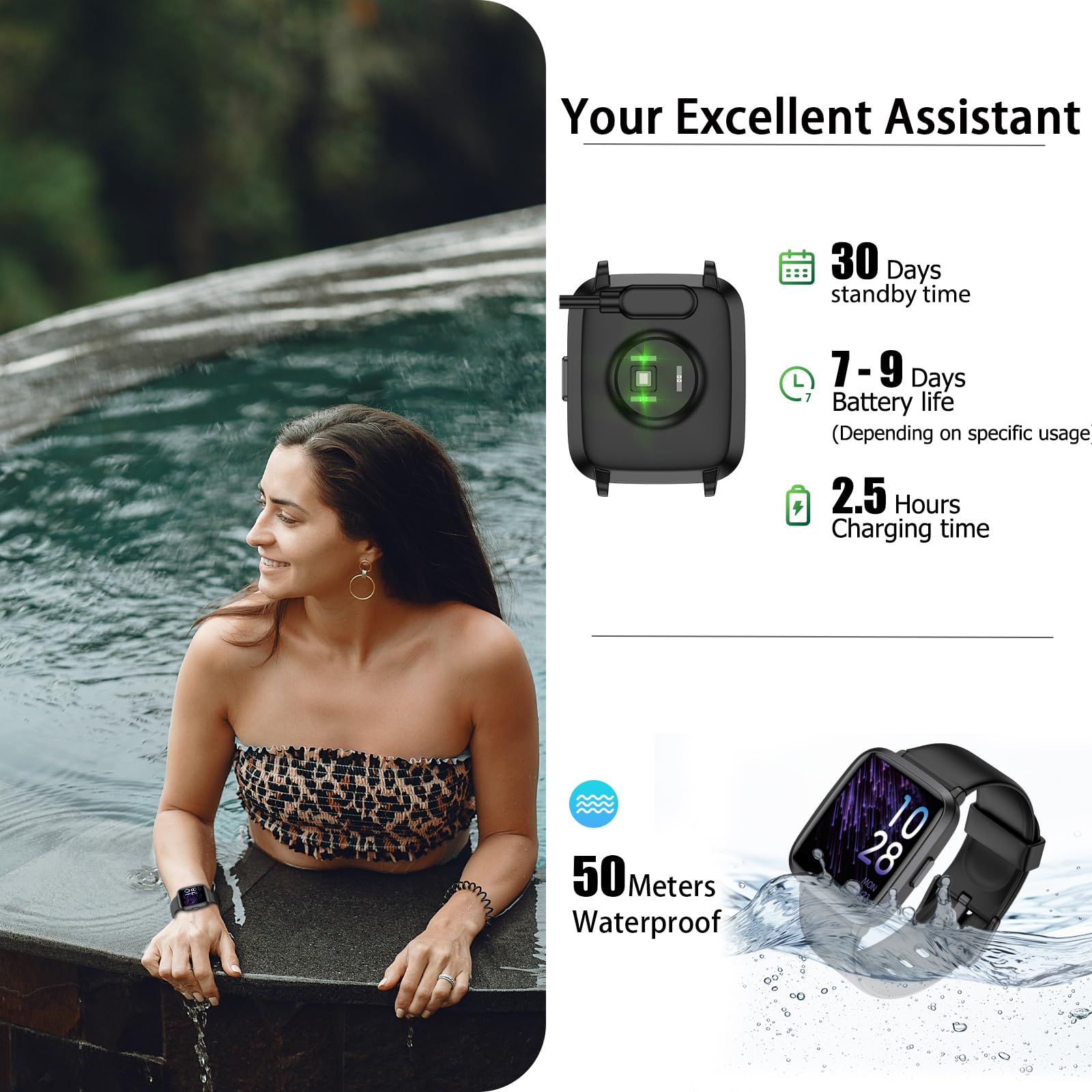Stiive Fitness Tracker Smart Watch for Men & Women - Heart Rate Monitor, Pedometer, Sleep Tracker, 50m Waterproof Step Counter, iOS Android Compatible for Running, Swimming & Daily Activity Tracking