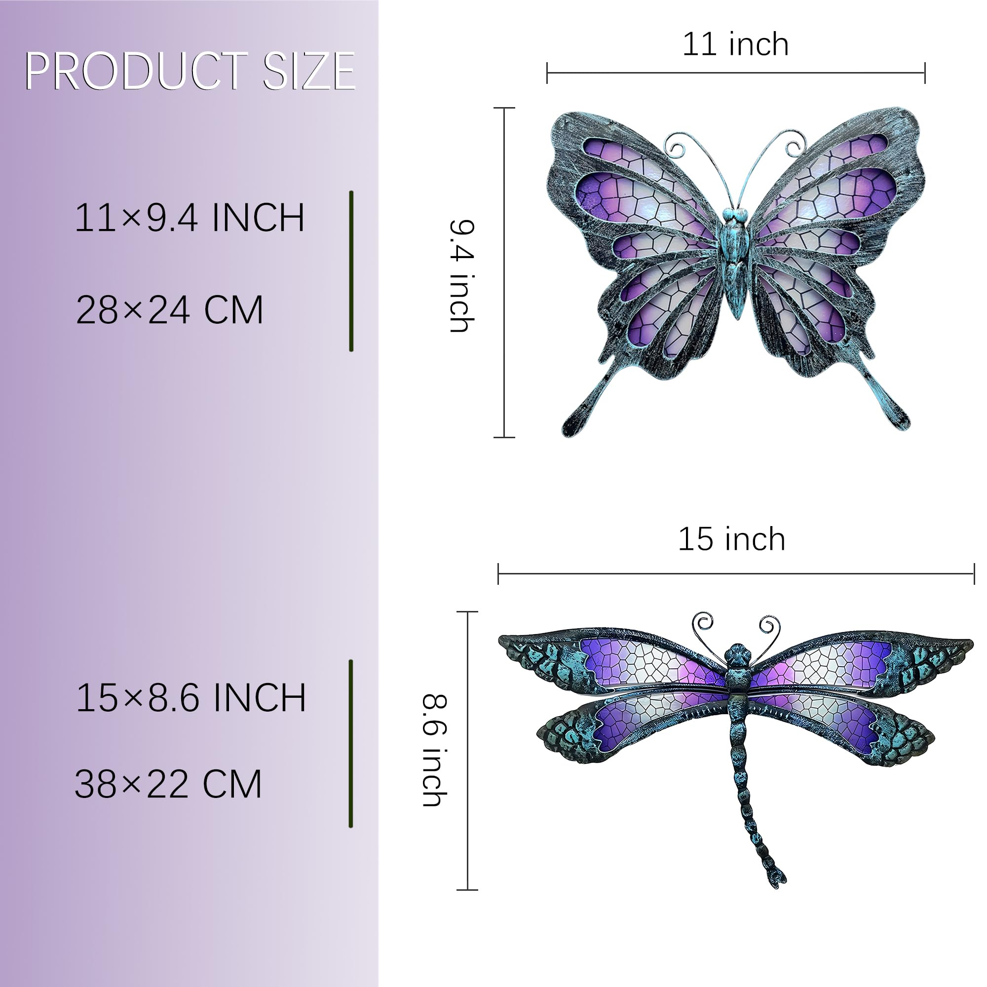 POXOHO Outdoor Metal Wall Art - Dragonfly & Butterfly Garden Decor for Patio, Living Room, Bedroom - Perfect for Home & Gift Use