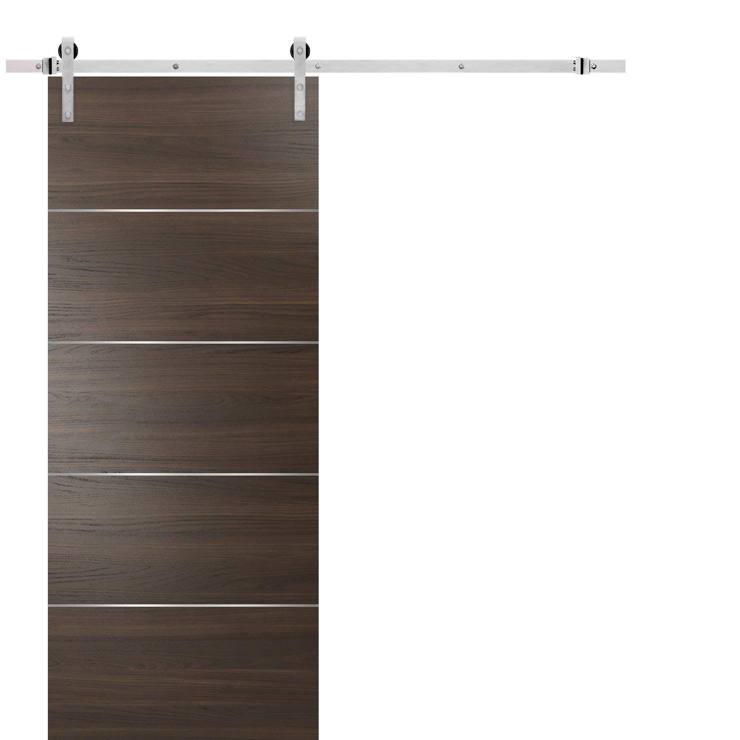 32x96 Barn Sliding Door in Chocolate Ash Brown - Modern Solid Core Flush Panel with Stainless Steel Hardware & 6.6FT Silver Rail Hangers | Perfect for Closet, Bedroom, and Farmhouse Style Home Decor
