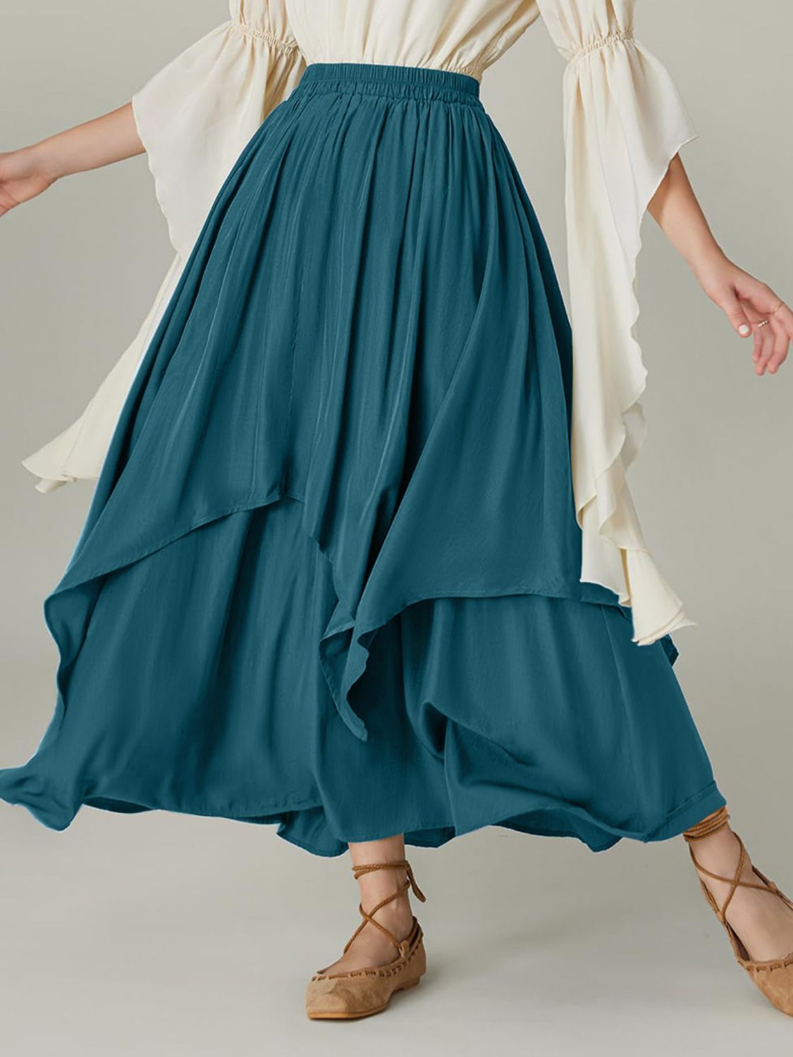 Elegant Smocked Waist Band Ruched Layered Skirt for Women - Perfect for Summer Outfits, Beach Vacations & Boho Fashion