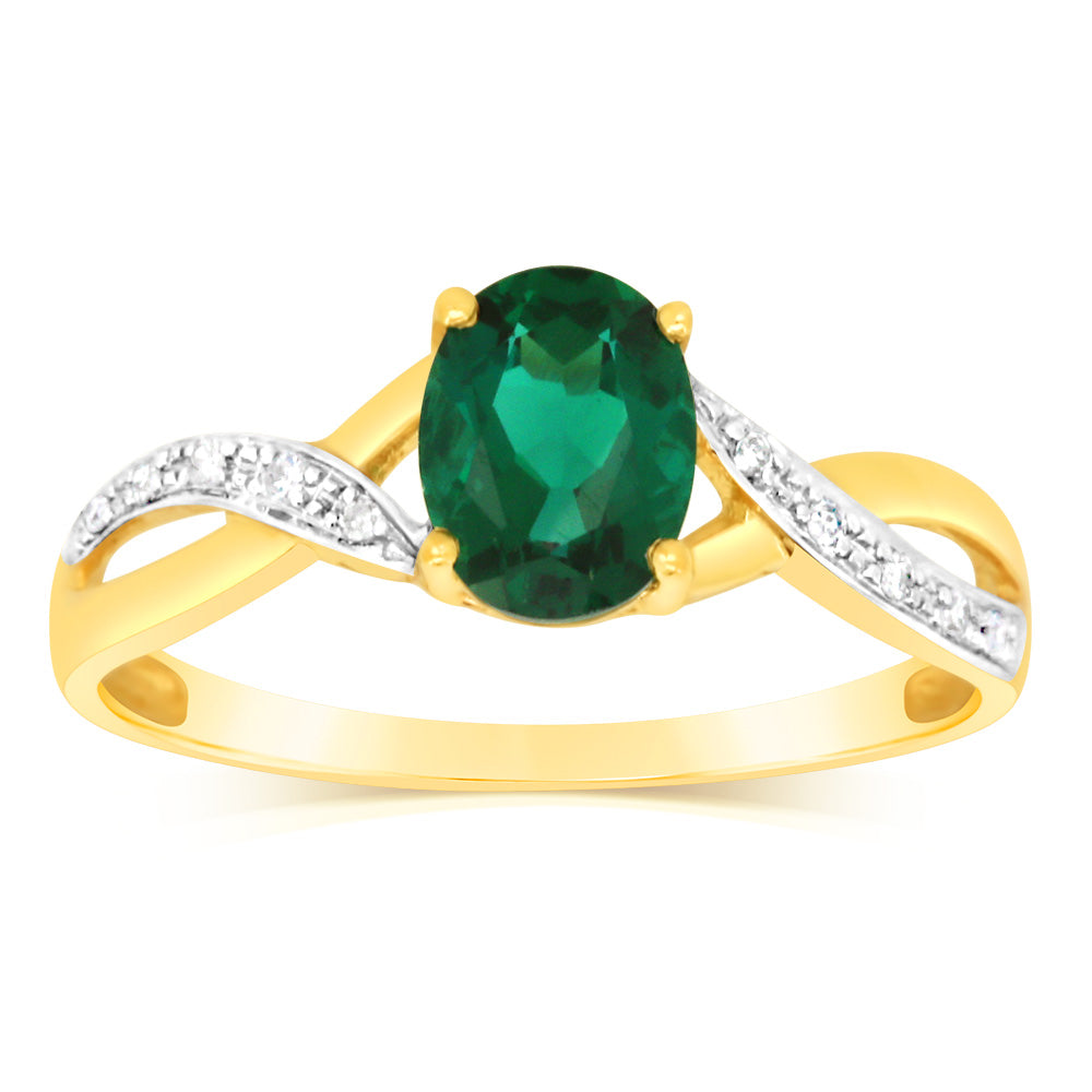 9ct Yellow Gold 1.8 Carat Lab-Created Emerald & 10 Diamond Engagement Ring for Women - Perfect for Weddings, Anniversaries & Special Occasions