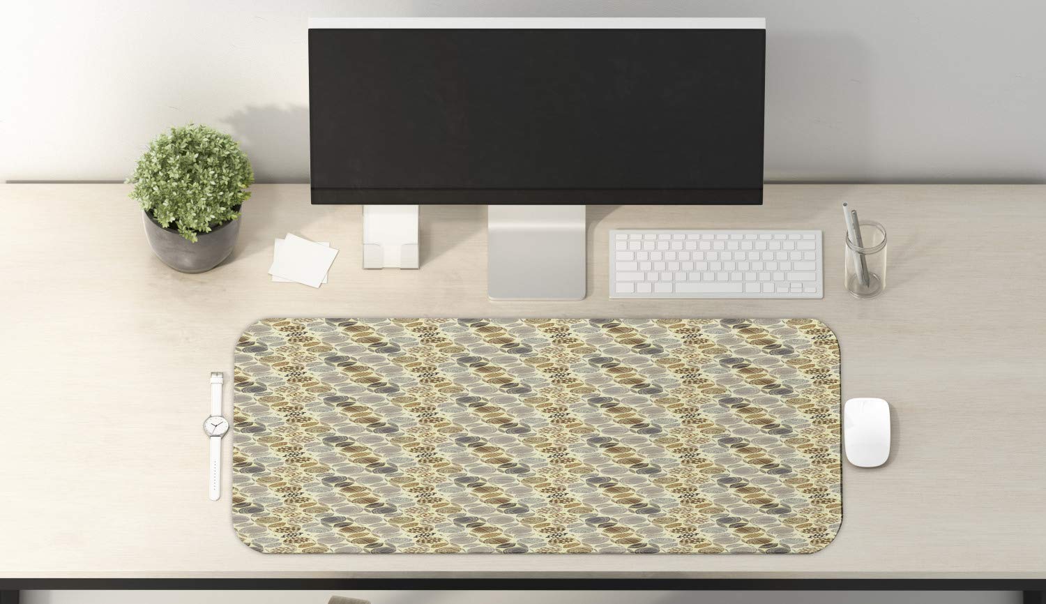 Ambesonne Abstract Computer Mouse Pad - Retro Scribble Circles & Polka Dots Design, Non-Slip Rubber Base, Large Gaming Size 31