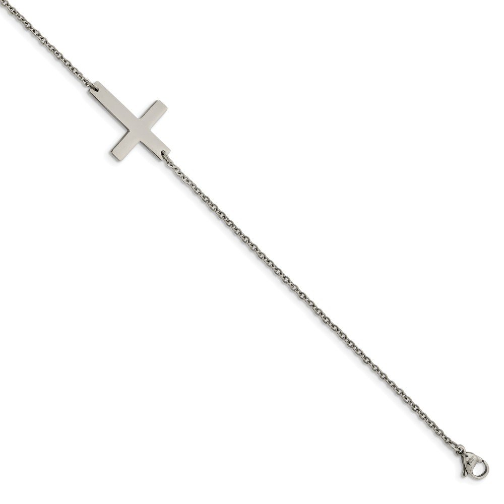 Jewels By Lux Stainless Steel Polished Sideways Cross Anklet Bracelet for Women - Elegant Ankle Jewelry for Everyday Wear, Beach Vacation & Special Occasions
