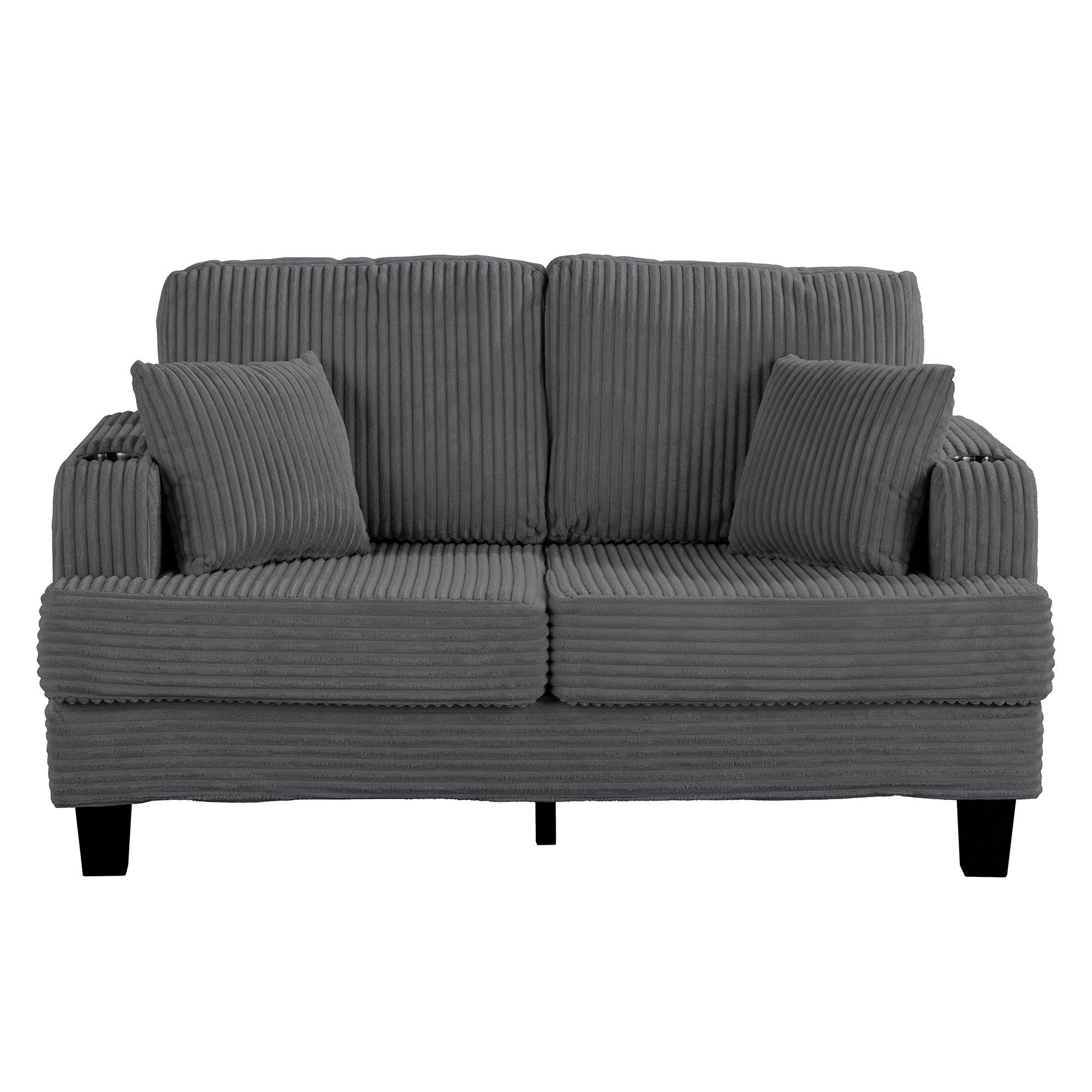 Dark Gray 3-Piece Sectional Sofa Set with Storage Ottoman - 3-Seater Couch & Loveseat with USB Charging Ports, Side Pockets & Throw Pillows - Modern Living Room Furniture for Small Spaces & Apartments - Perfect for Family Gatherings, Movie Nights & Home Office Lounging
