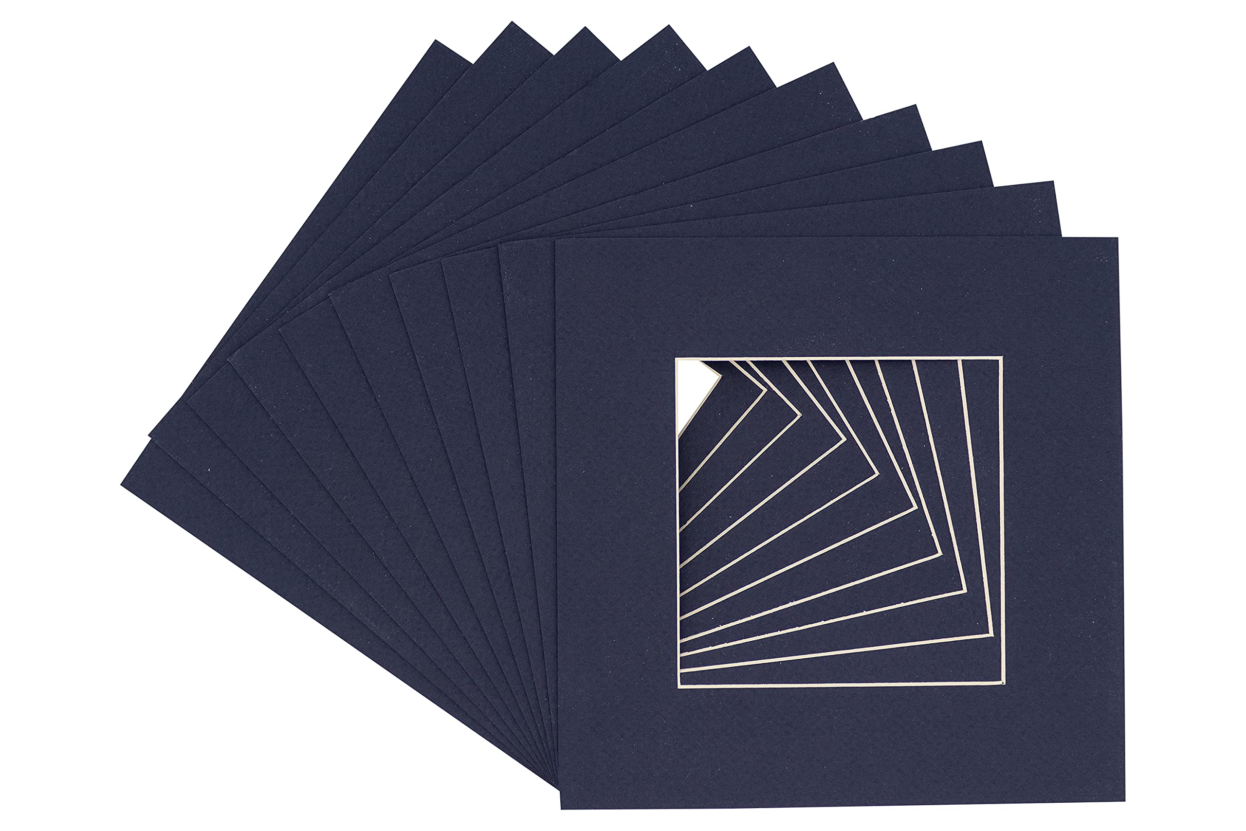 16x16 Inch Precut Navy Picture Matboard - Acid-Free Bevel Cut Mats for 12x12 Photos & Art - Pack of 10 - Perfect for Framing, Scrapbooking, and Home Decor Display
