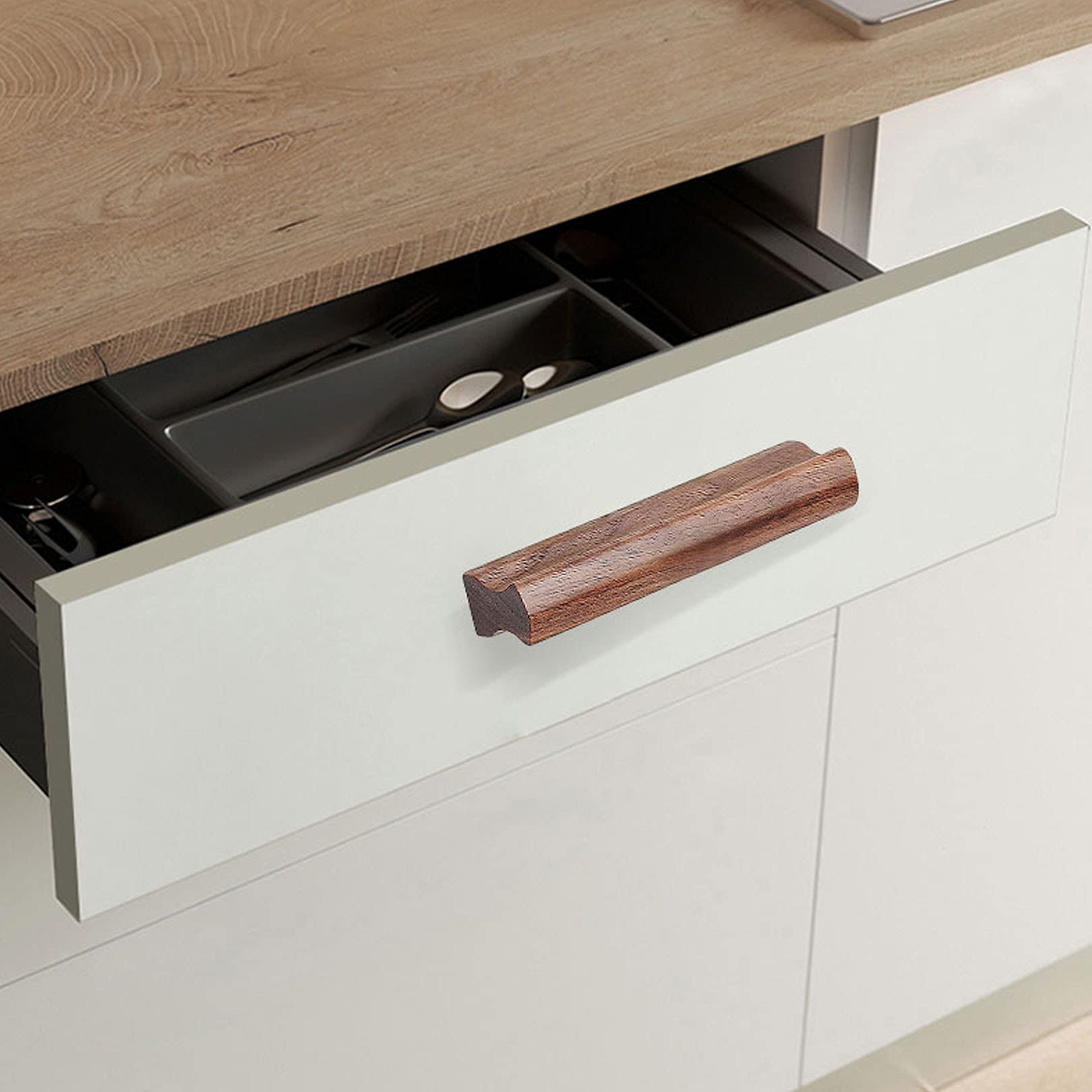 2-Pack Black Walnut Cabinet Handles - Modern Wooden Drawer Pulls & Knobs for Kitchen, Bathroom, Wardrobe & Dresser - Single Hole Installation with Screws Included - Perfect for Home Furniture & Cabinet Upgrades