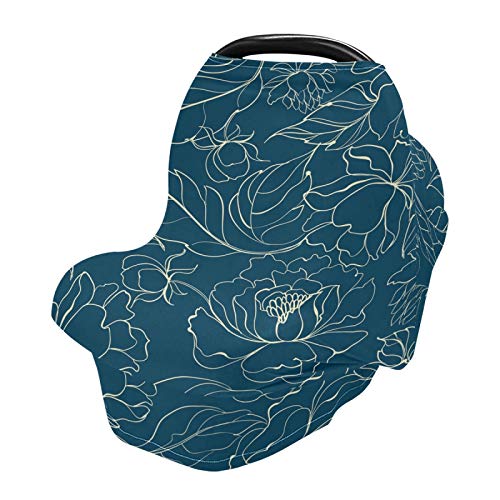 Stretchy Baby Car Seat Cover for Boys & Girls - Seamless Floral Pattern Infant Car Canopy, Nursing Cover & Breastfeeding Scarf - Perfect for Travel, Shopping & Outdoor Activities