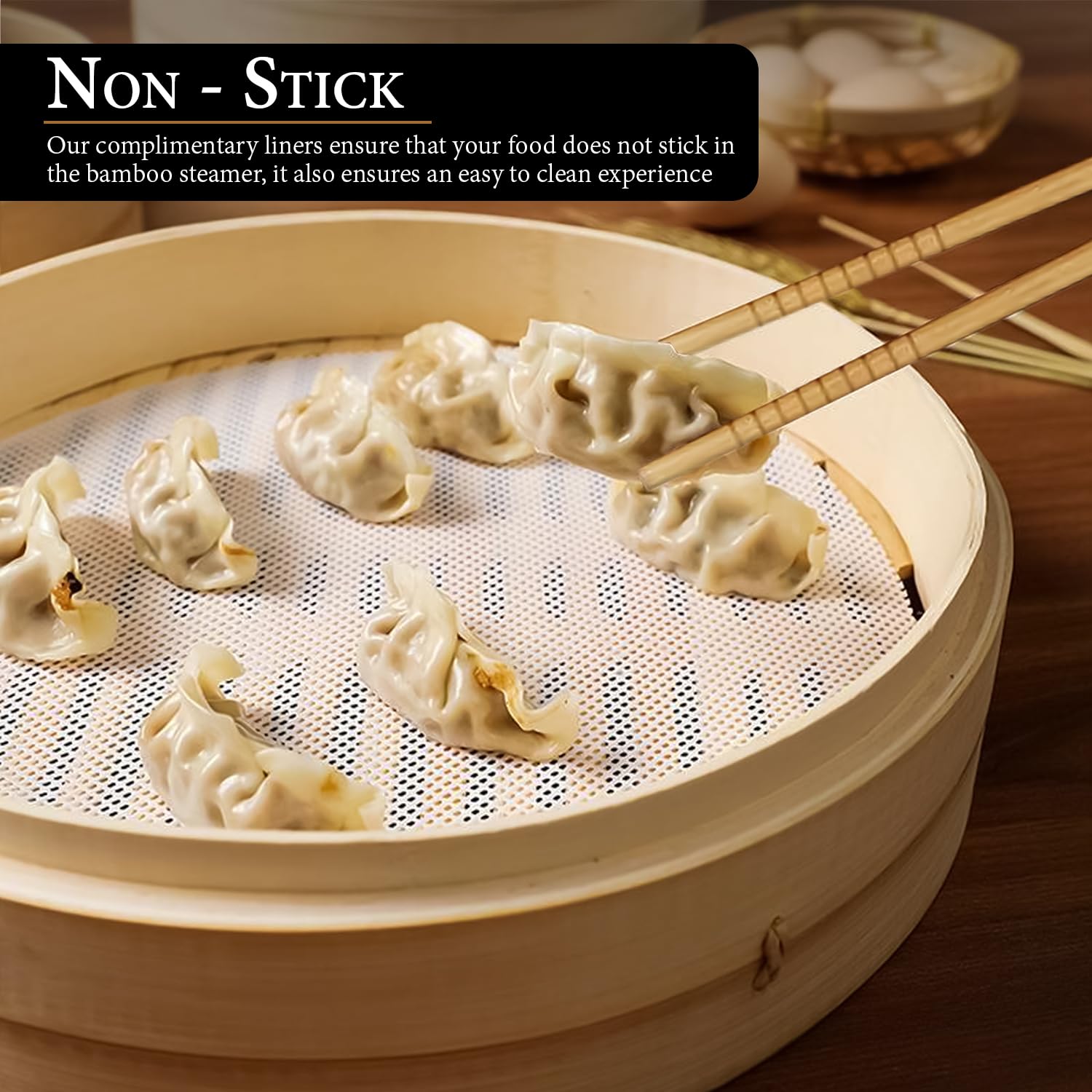 TASTECRAFTS 10-Inch Bamboo Steamer Basket Set - 2-Tier Asian Cooking Essential with Free Chopsticks, Steamer Liners & Ceramic Plate - Perfect for Dumplings, Dim Sum, Vegetables & Rice - Ideal for Home Chefs & Asian Cuisine Lovers