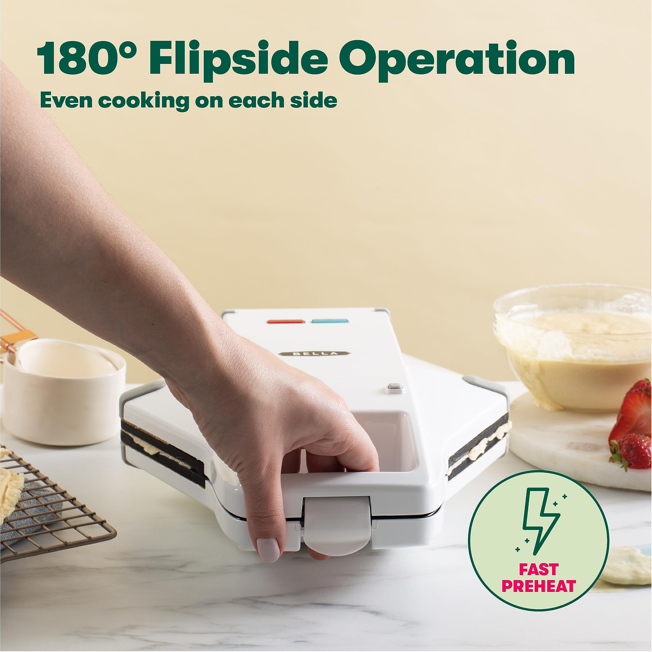 BELLA 17175 Bubble Waffle Maker - Non-Stick Coating, Easy to Clean, 120V with Cone Rack - Perfect for Hong Kong Style Egg Puffs, Breakfast & Dessert - Great for Home, Parties & Cafes