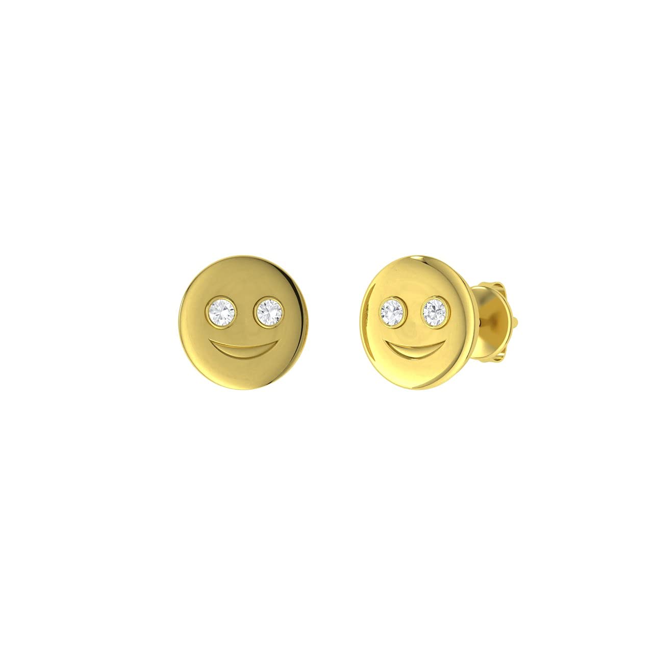 14K White Gold Smiley Face Stud Earrings for Women with Natural Gemstones | 0.06 Carat Diamond Accents | Perfect for Everyday Wear, Gifts & Special Occasions