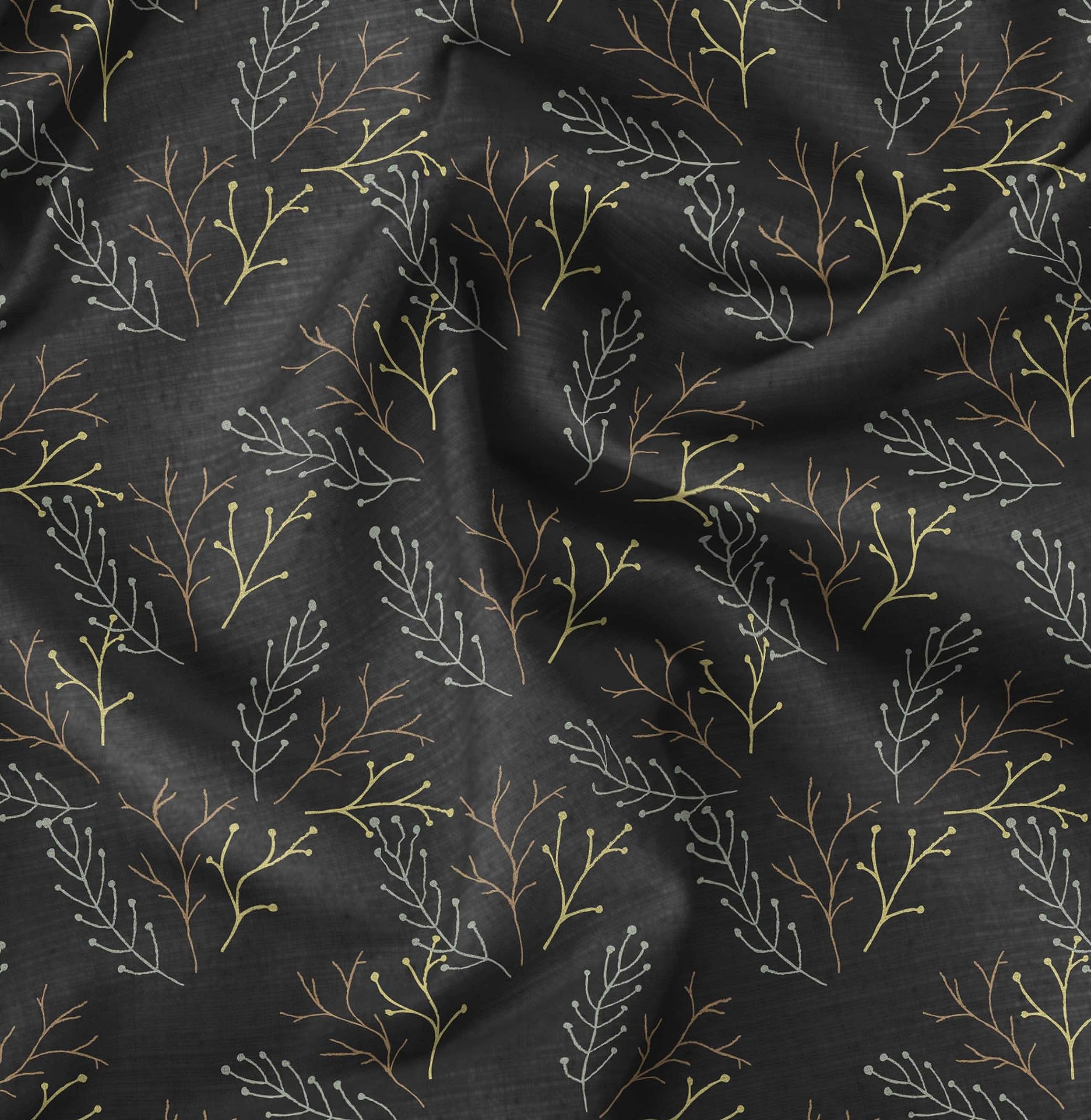Soimoi Moss Georgette Gray Fabric by The Yard - 42 Inch Wide Dry Branches Tree Print Fabric for DIY Crafts, Home Decor & Fashion Design - Rustic Earthy Printed Fabric for Curtains, Dresses, Quilting and Scarf Making