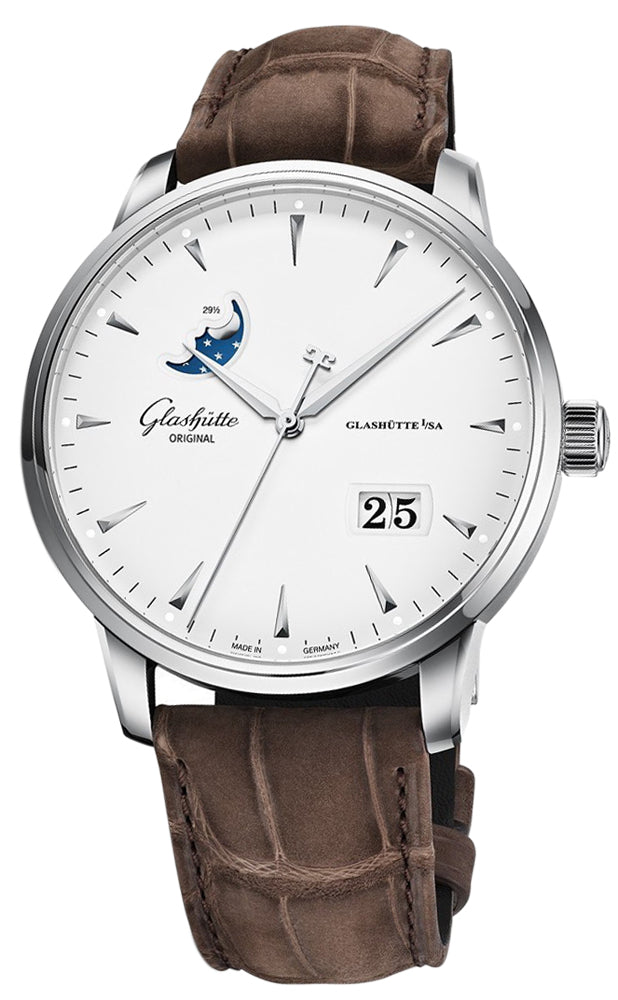 Glashutte Original Senator Excellence Panorama Date Moon Phase Stainless Steel Men's Watch - Luxury Automatic Dress Watch for Business & Formal Occasions