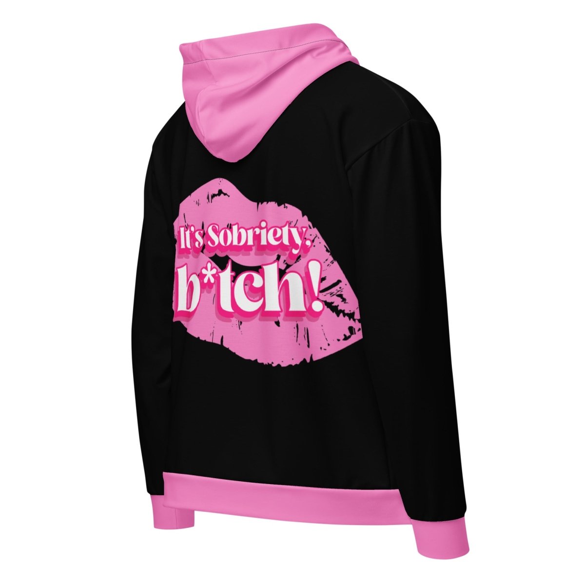 Sobriety Unisex Zip Hoodie - Black & Pink Variant for Men & Women | Perfect for Casual Wear, Gym, and Outdoor Activities