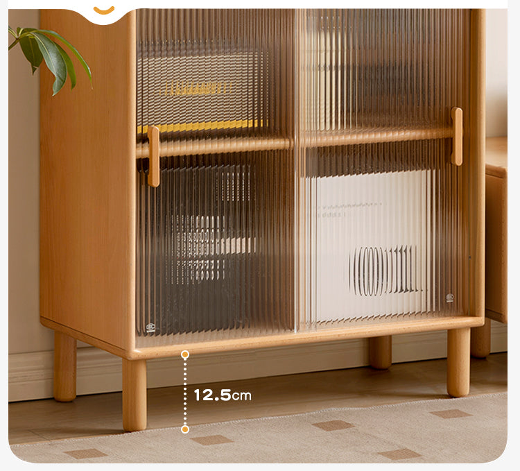 Solid Beech Wood Sliding Door Side Cabinet - Modern Storage Solution for Bedroom, Living Room & Office