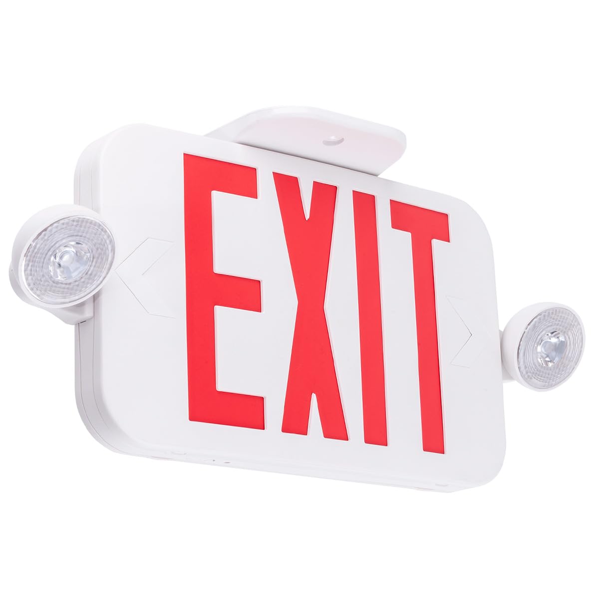 LIT-PaTH LED Combo EXIT Sign with 2 Adjustable Head Lights & Double Face - Emergency Exit Lighting with Backup Batteries, UL 924 & CEC Certified (120-277V, Red Letters) - Ideal for Commercial Buildings, Warehouses, and Public Safety Areas