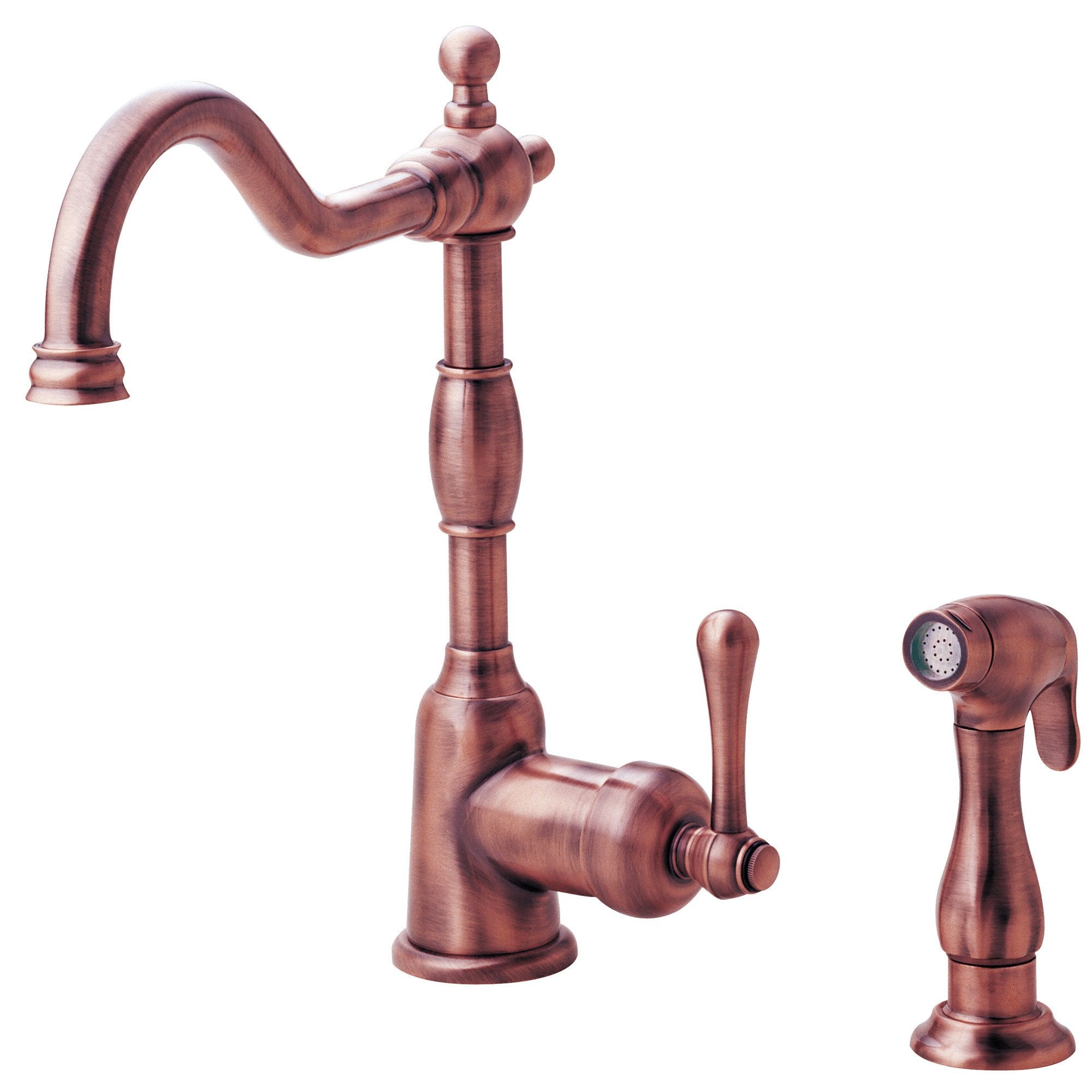 Danze Opulence Antique Copper Single Handle Kitchen Faucet with Pull-Down Sprayer - Perfect for Farmhouse & Vintage Style Kitchens
