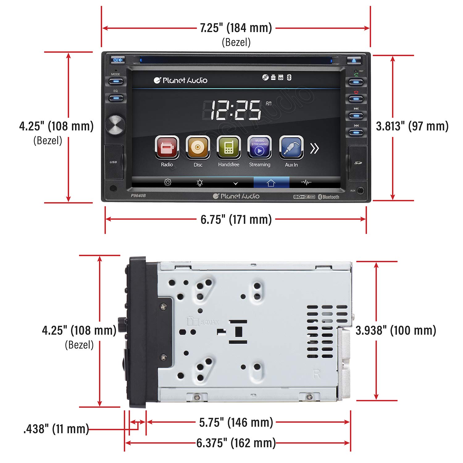 Planet Audio P9640B 6.2 Inch Double Din Car Stereo with LCD Touchscreen - Bluetooth Audio, Hands-Free Calling, CD/DVD Player, USB/SD/AUX Input, AM/FM Radio | Perfect for Car Upgrades & Road Trips