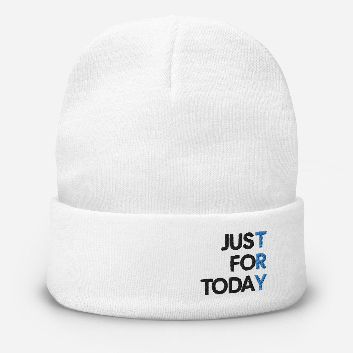 Just for Today Embroidered Knit Beanie Hat - Cozy Winter Beanie with Inspirational Message - Perfect for Cold Weather, Outdoor Activities & Daily Wear