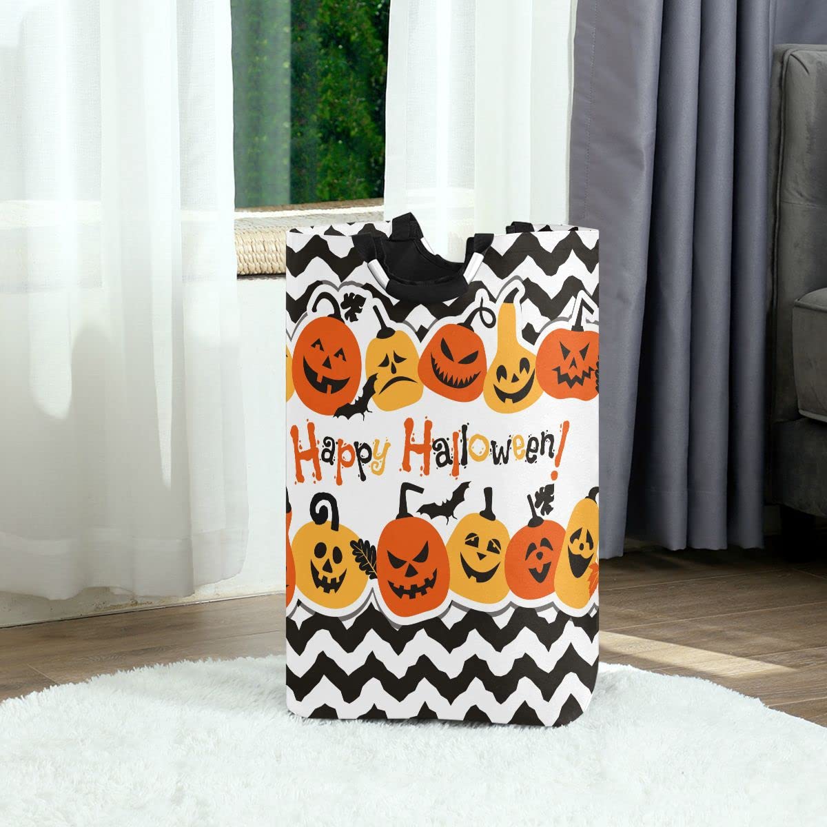 DOMIKING Halloween Pumpkin Cheerful Collapsible Laundry Basket - Kids Room Storage Organizer, Toy Hamper & Dorm Cloth Bag for Dirty Laundry | Perfect for Halloween Decor, Kids Bedroom & College Dorm Organization