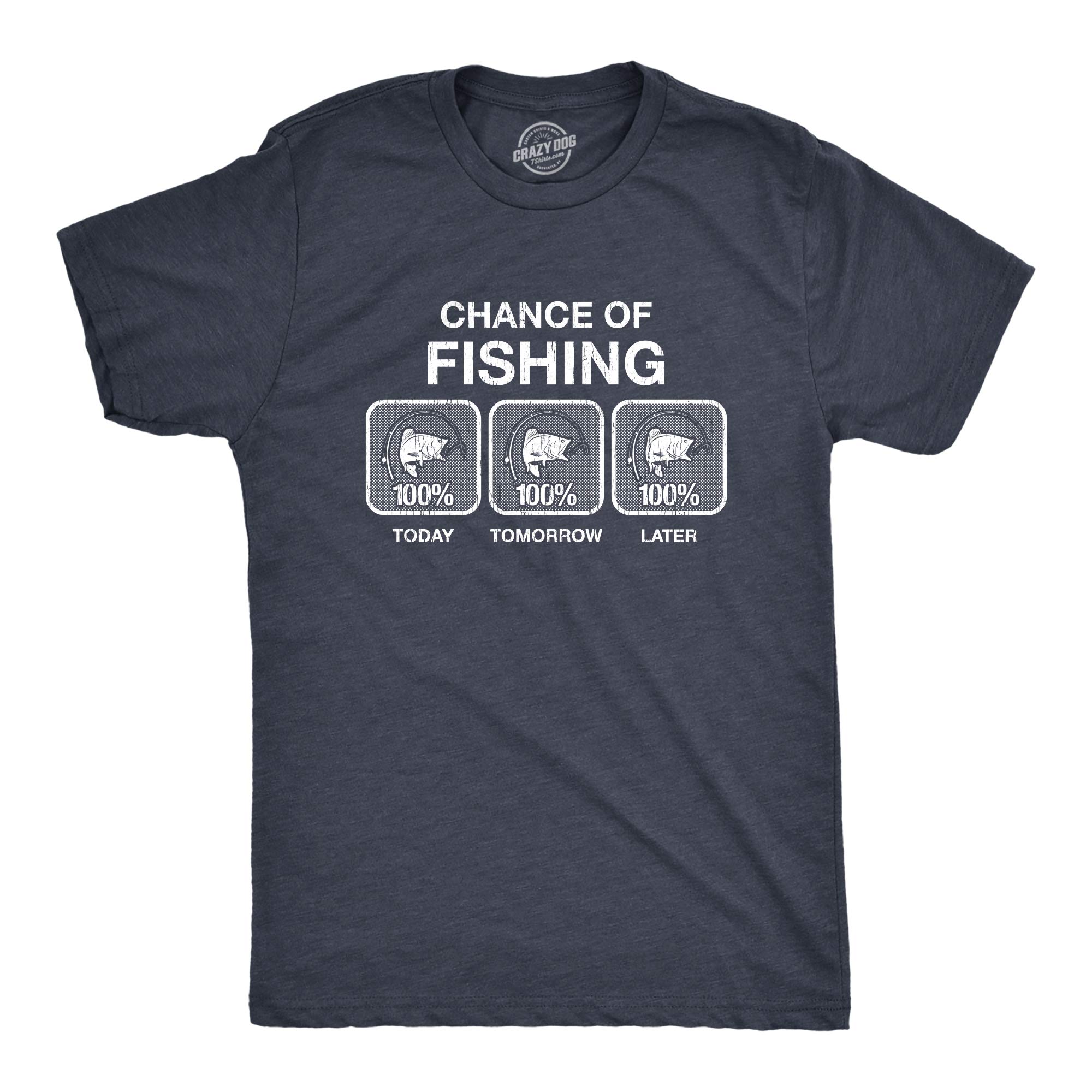 Funny Fishing Tshirt for Men - 100% Chance of Fishing Novelty Camping Tee - Perfect for Outdoor Adventures & Fishing Trips