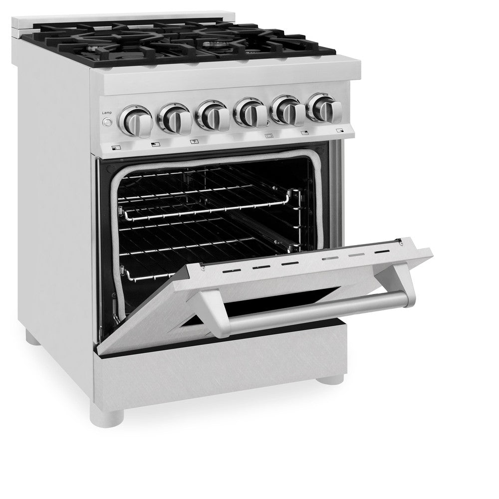 ZLINE 24 Inch 2.8 Cu. Ft. Dual Fuel Range - Stainless Steel Gas Cooktop with 4 Burners & Electric Convection Oven - Satin Stainless Steel Door (RA SN 24) - Perfect for Modern Kitchens & Professional Cooking