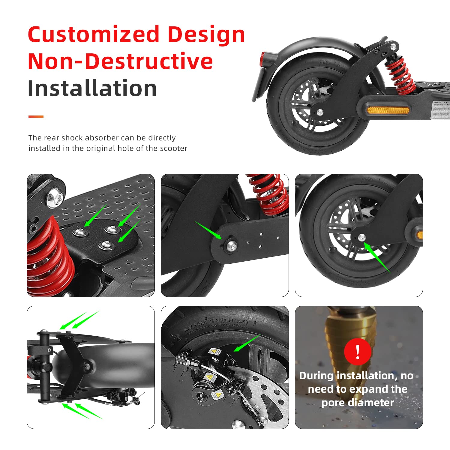 Ulip Electric Scooter Rear Suspension Kit with Shock Absorber & Fender Taillight - Compatible with Xiaomi M365 Pro/Pro2/1S/MI3/Essential/Lite - Perfect for Commuting & Urban Riding