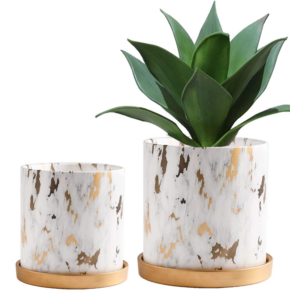Modern Marble Ceramic Flower Pots - Set of 2 (5.5