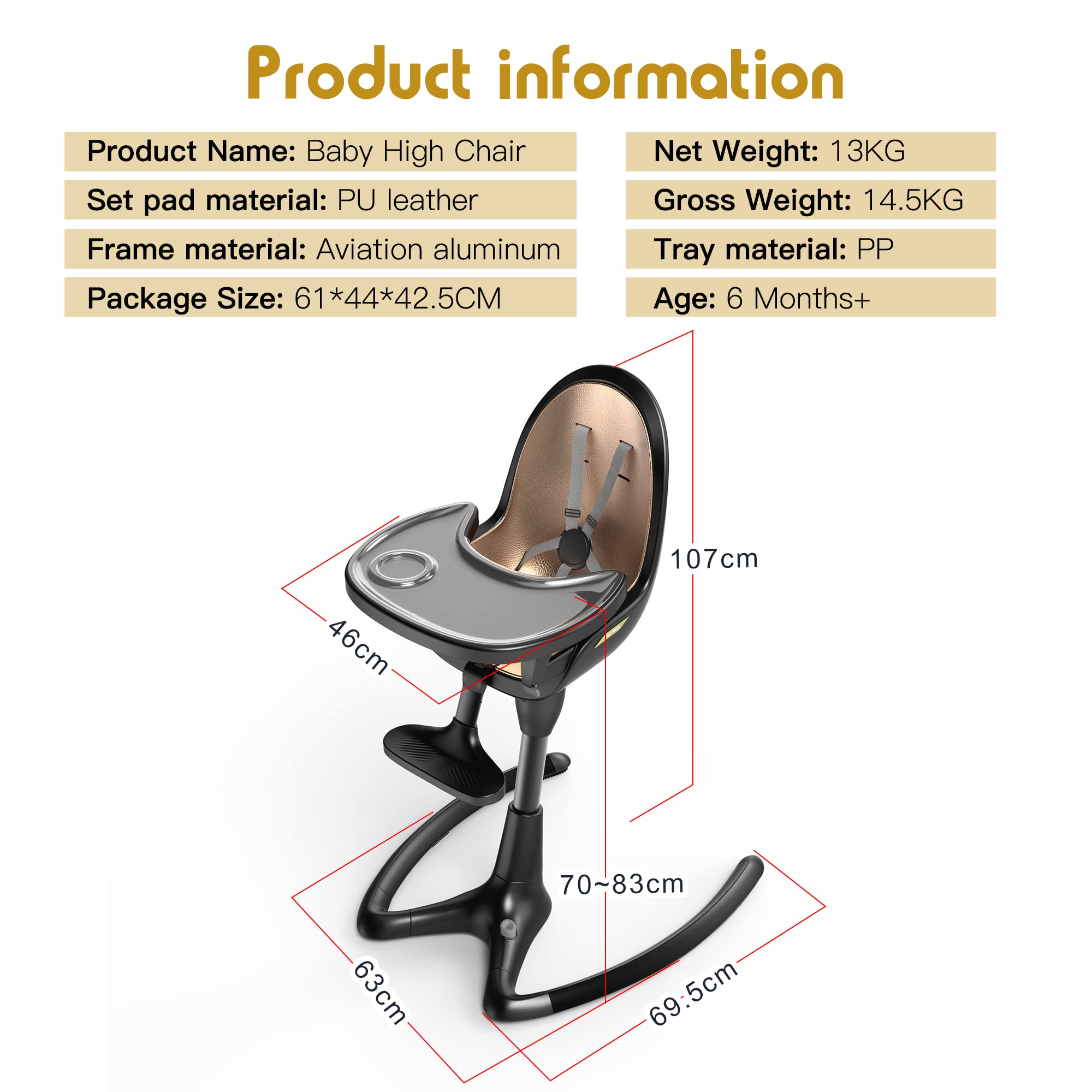 **2024 Adjustable Baby High Chair with Removable Tray & PU Leather Cushion – Convertible for Toddlers, Kids & Adults – Perfect for Feeding, Learning & Playtime**