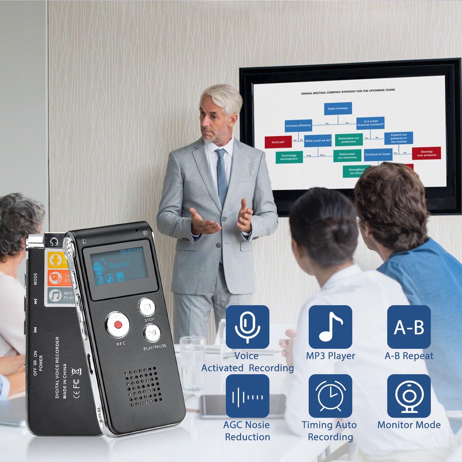 COVVY 16GB Digital Voice Recorder - Portable Audio Recorder with LCD Screen, MP3 Player, Sound Recorder for Lectures, Meetings & Interviews (Black)