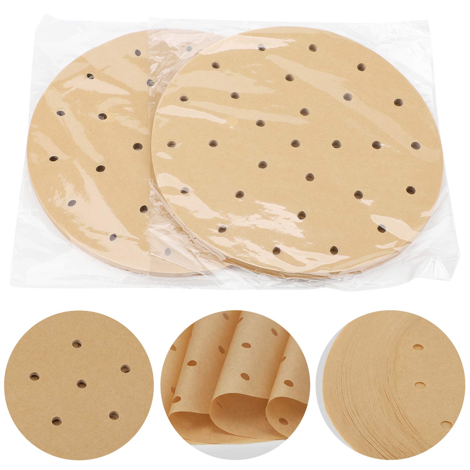 Beasea 8 Inch Unbleached Air Fryer Parchment Paper - 200pcs Round Perforated Disposable Liners for Air Fryer, Steaming Basket & Bamboo Steamer - Perfect for Healthy Cooking, Baking and Meal Prep