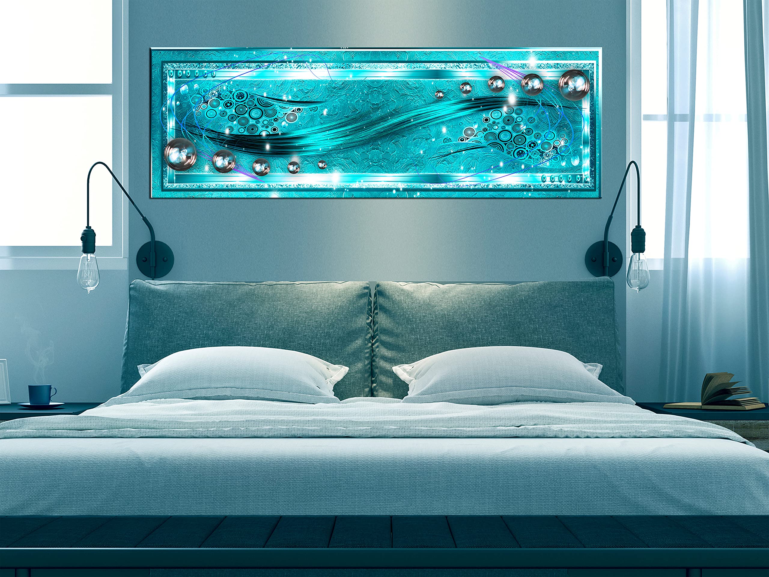 Artgeist Acoustic Canvas Wall Art Print - 47x16 Inch Abstract Soundproofing Artwork with Acoustic Foam | Diamond Flash Pearls Turquoise Design | Perfect for Home Theater, Music Studio & Office Decor (Model a-A-0749-b-a)