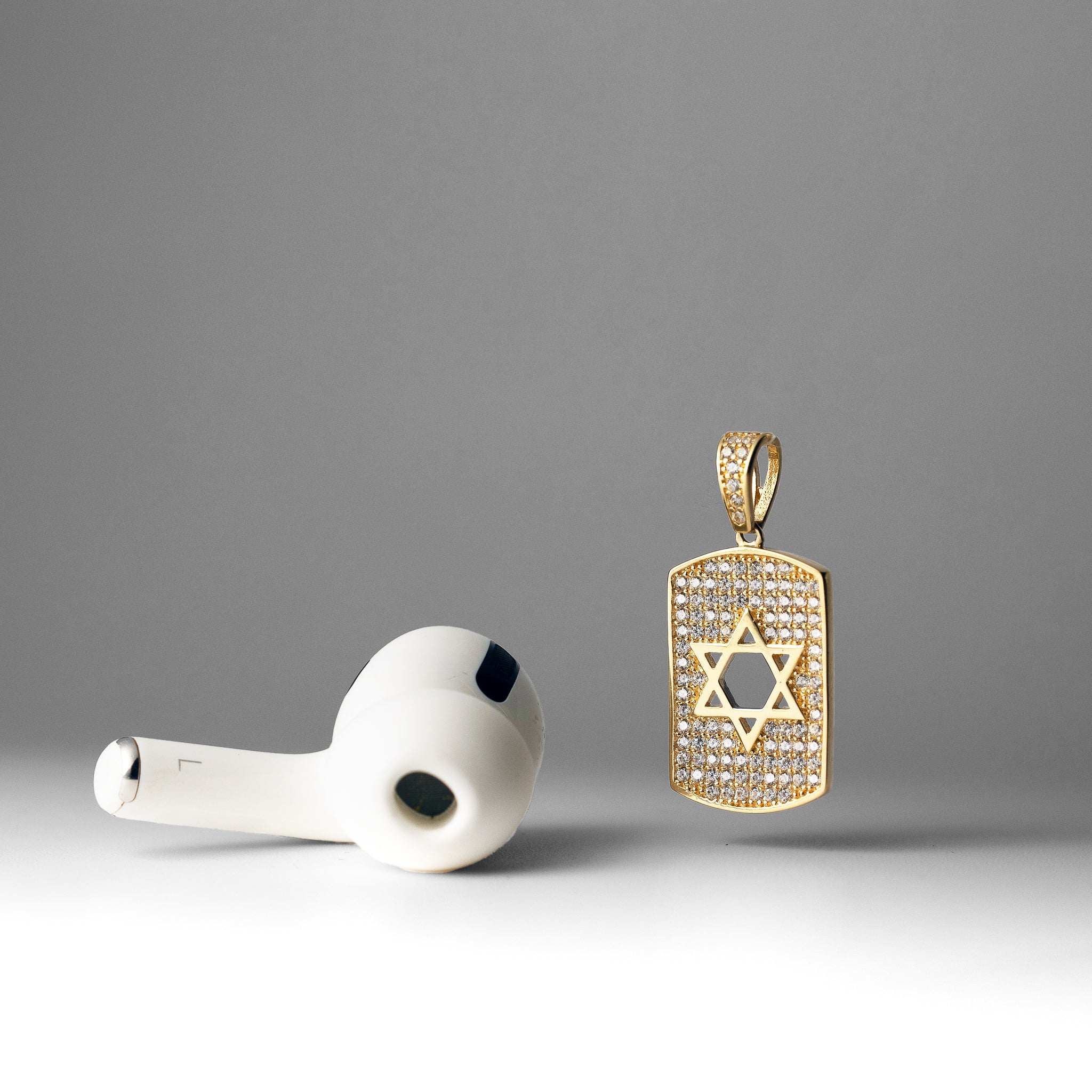 14K Gold Plated CZ Star of David Dog Tag Pendant Necklace for Men & Women - PT2765 - Perfect for Jewish Gifts, Religious Jewelry & Everyday Wear