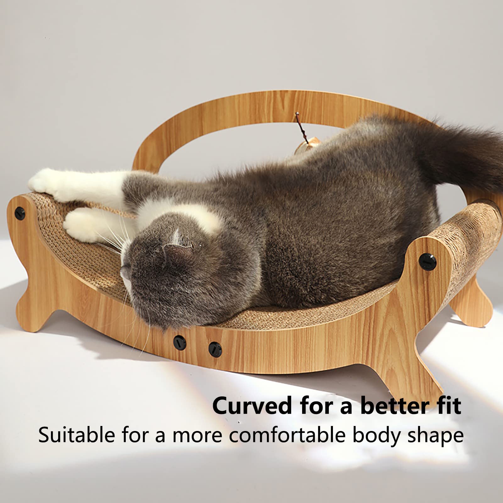 3 in 1 Cat Scratcher Cardboard Lounge Bed with Hanging Ball - Premium Scratching Pad for Large Cats & Kittens - Durable Square Shape Cat Furniture for Play, Rest & Scratch Relief - Perfect for Living Room, Bedroom or Home Office