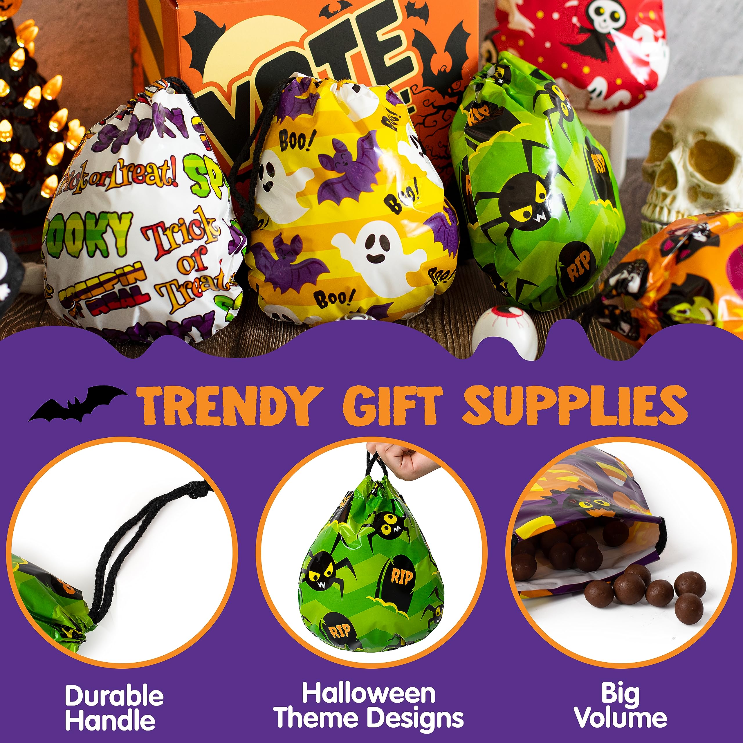 JOYIN 60 Pack Halloween Treat Bags for Kids - Drawstring Goodie Bags for Trick or Treat, Classroom Party Favors, Candy & Gift Bags - Perfect for Halloween Parties, School Events & Candy Exchange