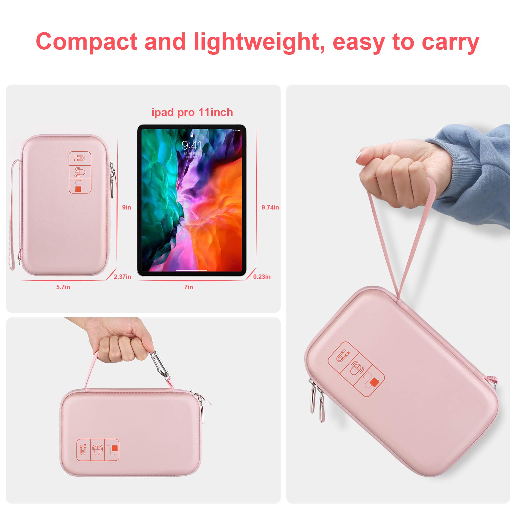Canboc Hard Electronic Organizer Travel Case - Double Layer Shockproof Storage Box for Charger, Cables, Flash Drive, Mouse, Apple Pencil & Power Bank (Rose Gold) | Perfect for Travel, Office & Home Organization