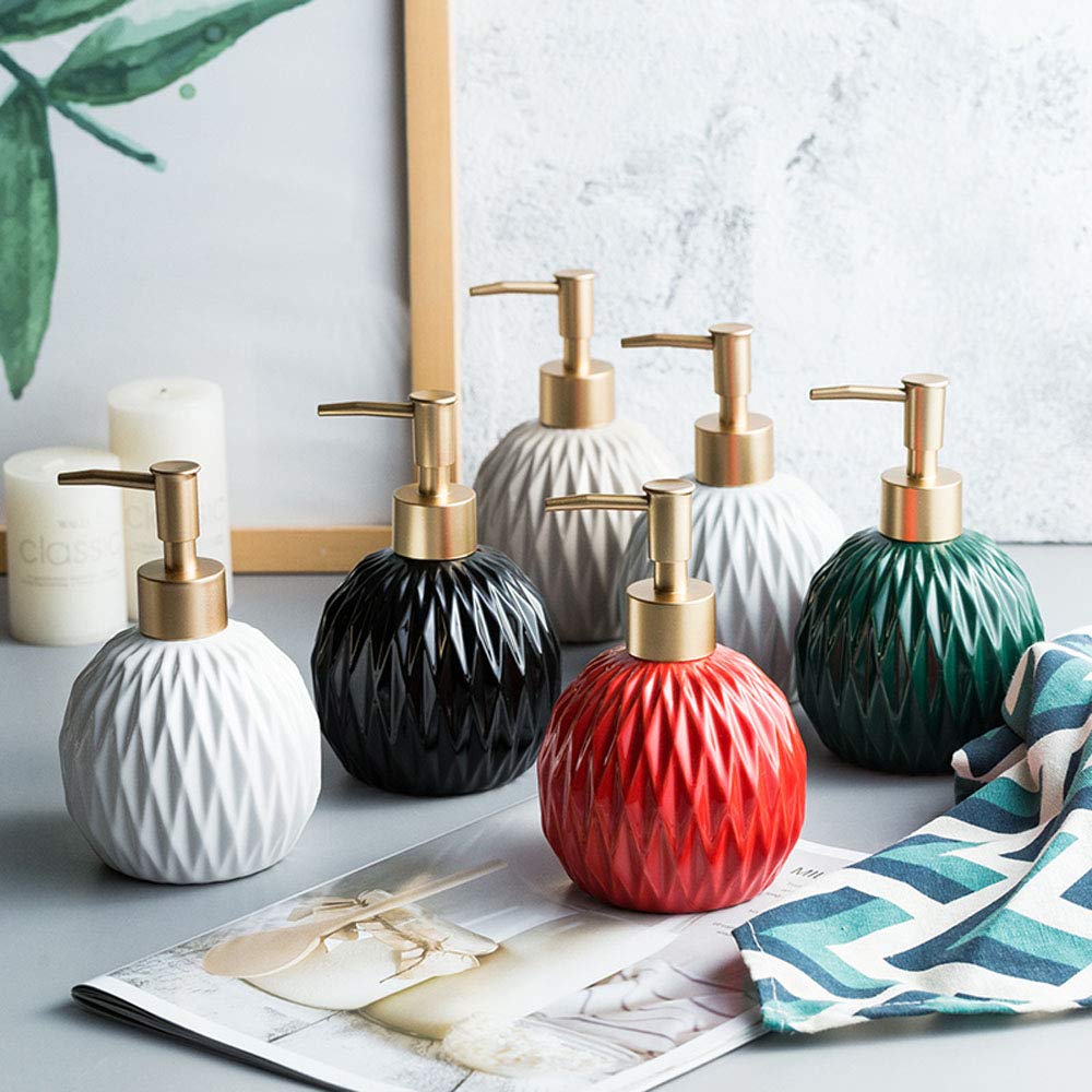 Premium Ceramic Soap Dispenser for Bathroom - Elegant Shower Gel & Lotion Bottle with Pump - Perfect for Vanity, Sink Countertop, and Spa-Style Home Decor